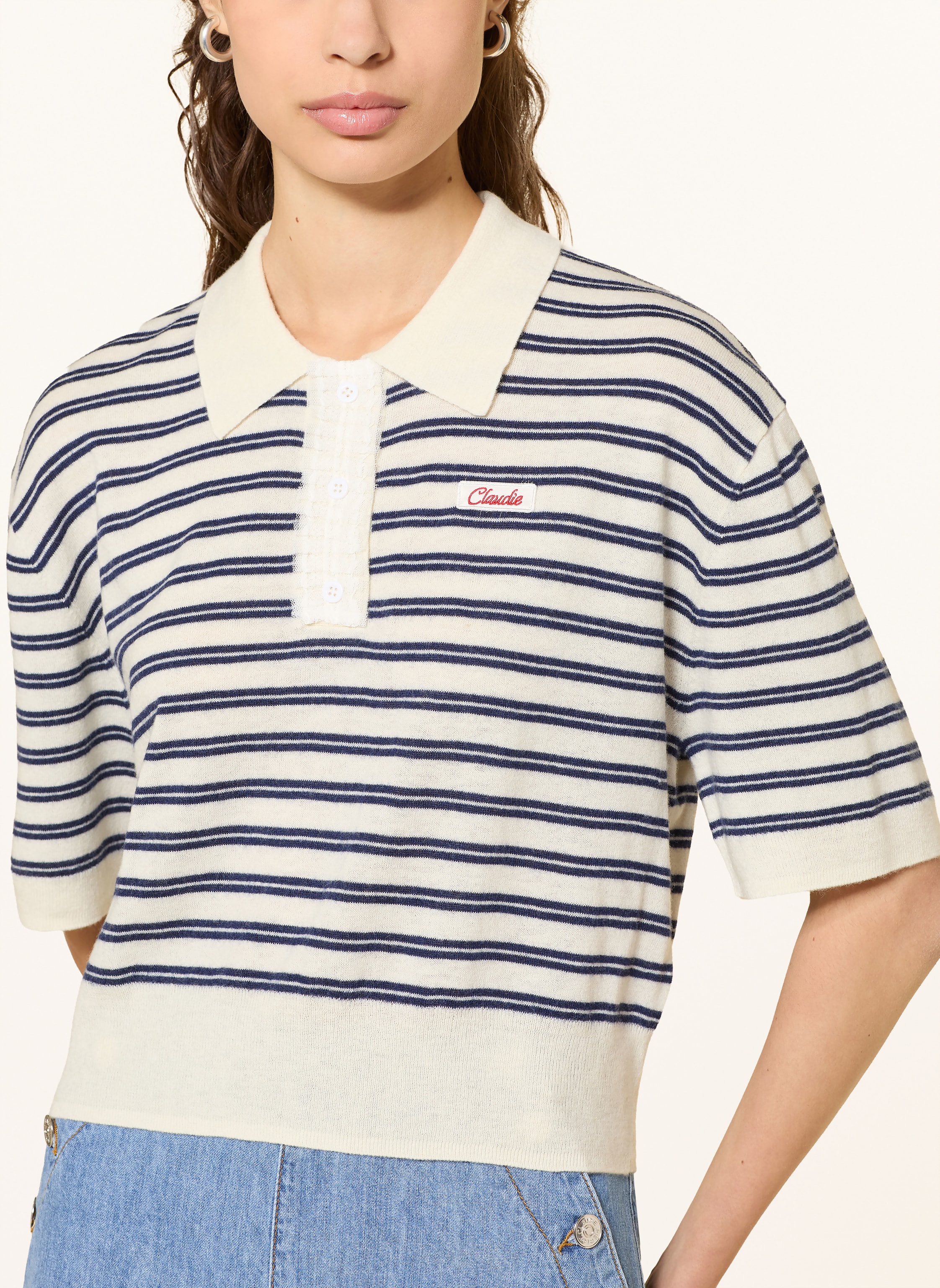 Thumbnail - Claudie Pierlot Strick-Poloshirt Mit Rüschen weiss