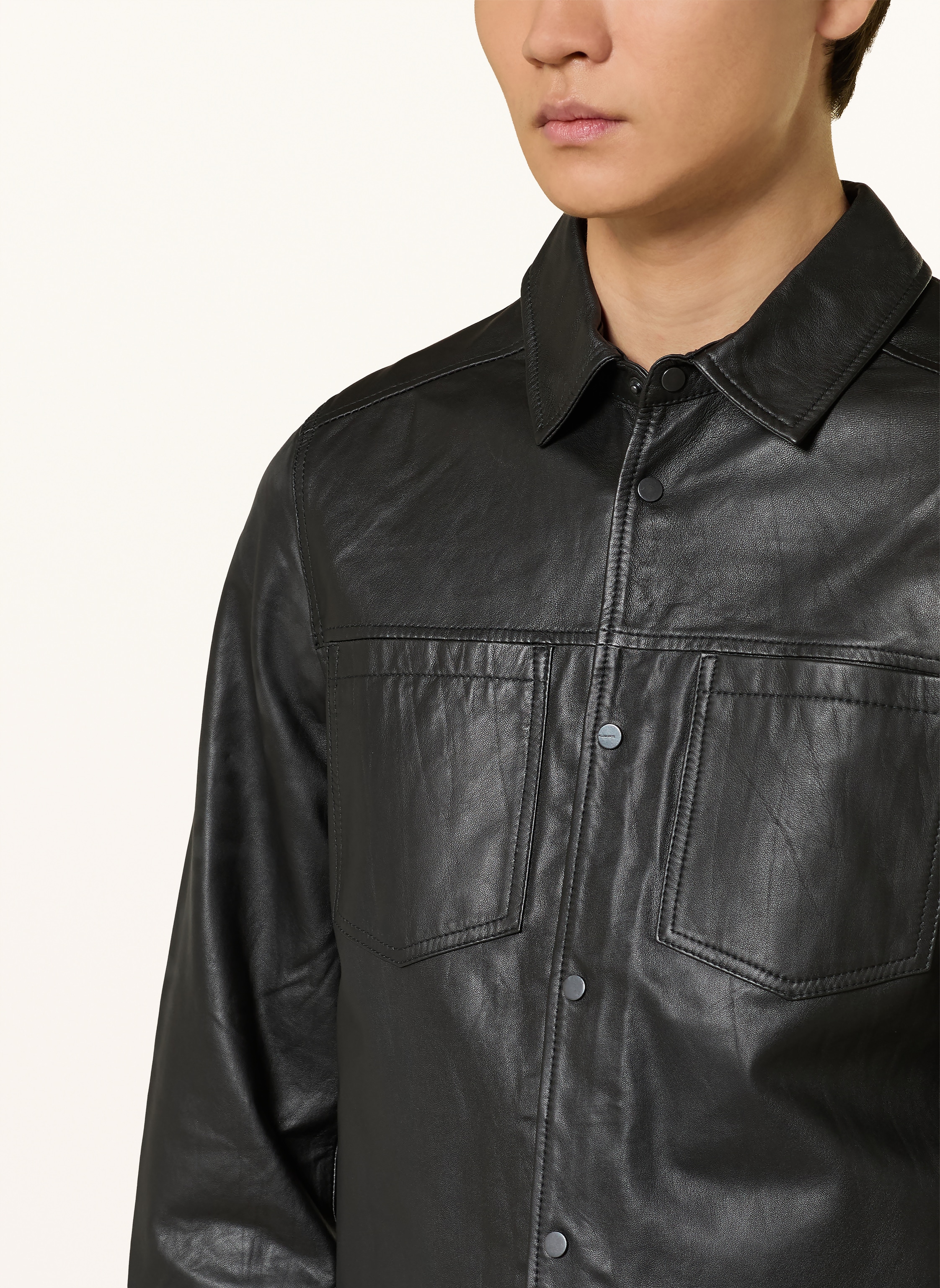 Thumbnail - Allsaints Leder-Overjacket Savoy schwarz