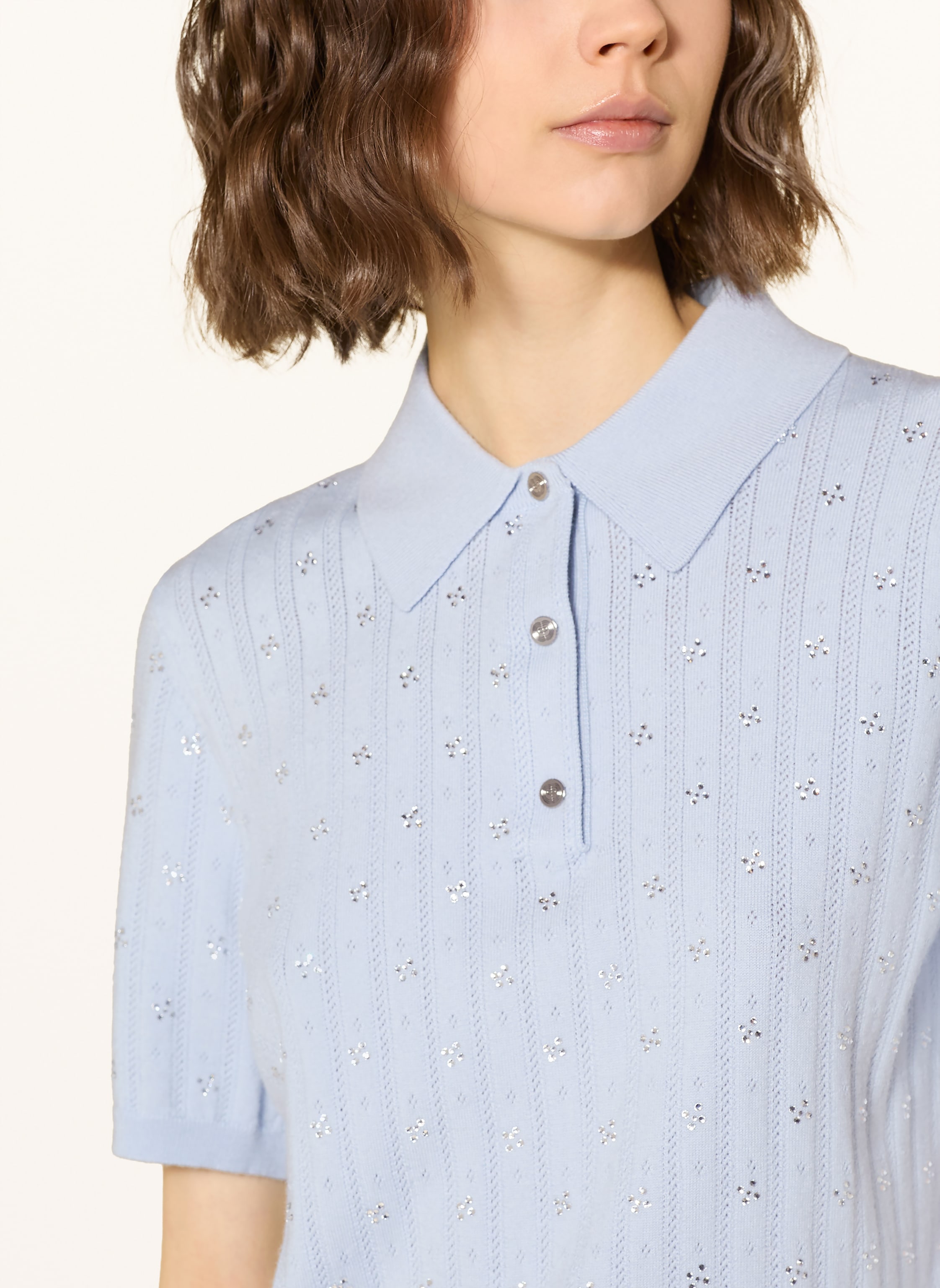 Thumbnail - Maje Strick-Poloshirt Mit Schmucksteinen blau