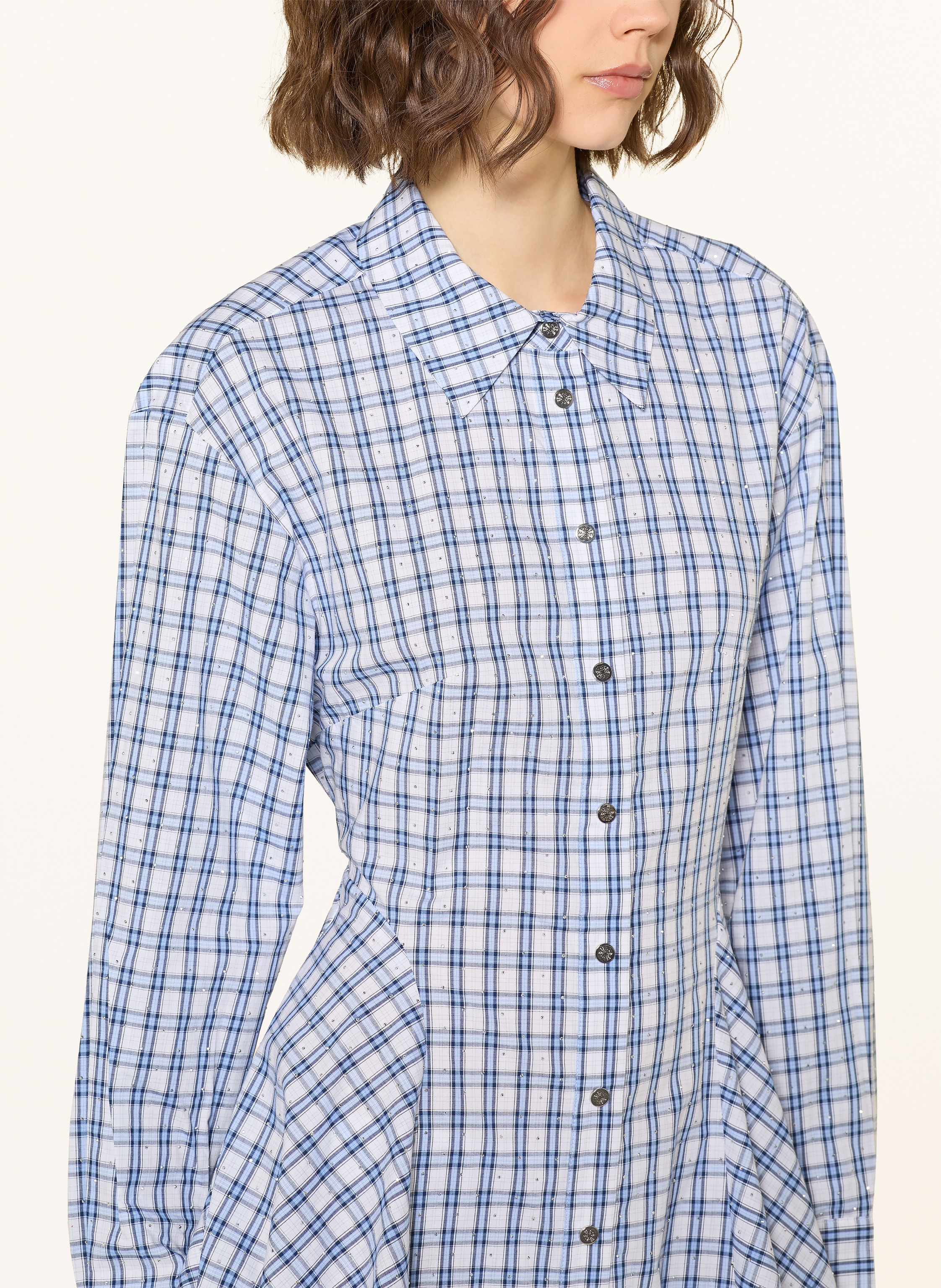 Thumbnail - Maje Hemdblusenkleid Mit Schmucksteinen blau