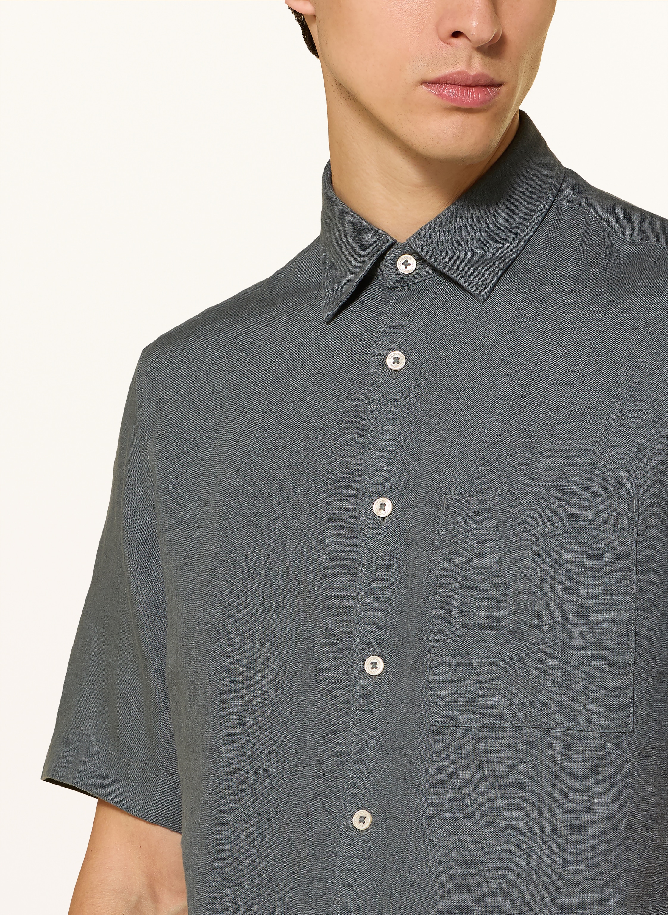 Thumbnail - Marc O'polo Kurzarm-Hemd Regular Fit Aus Leinen grau