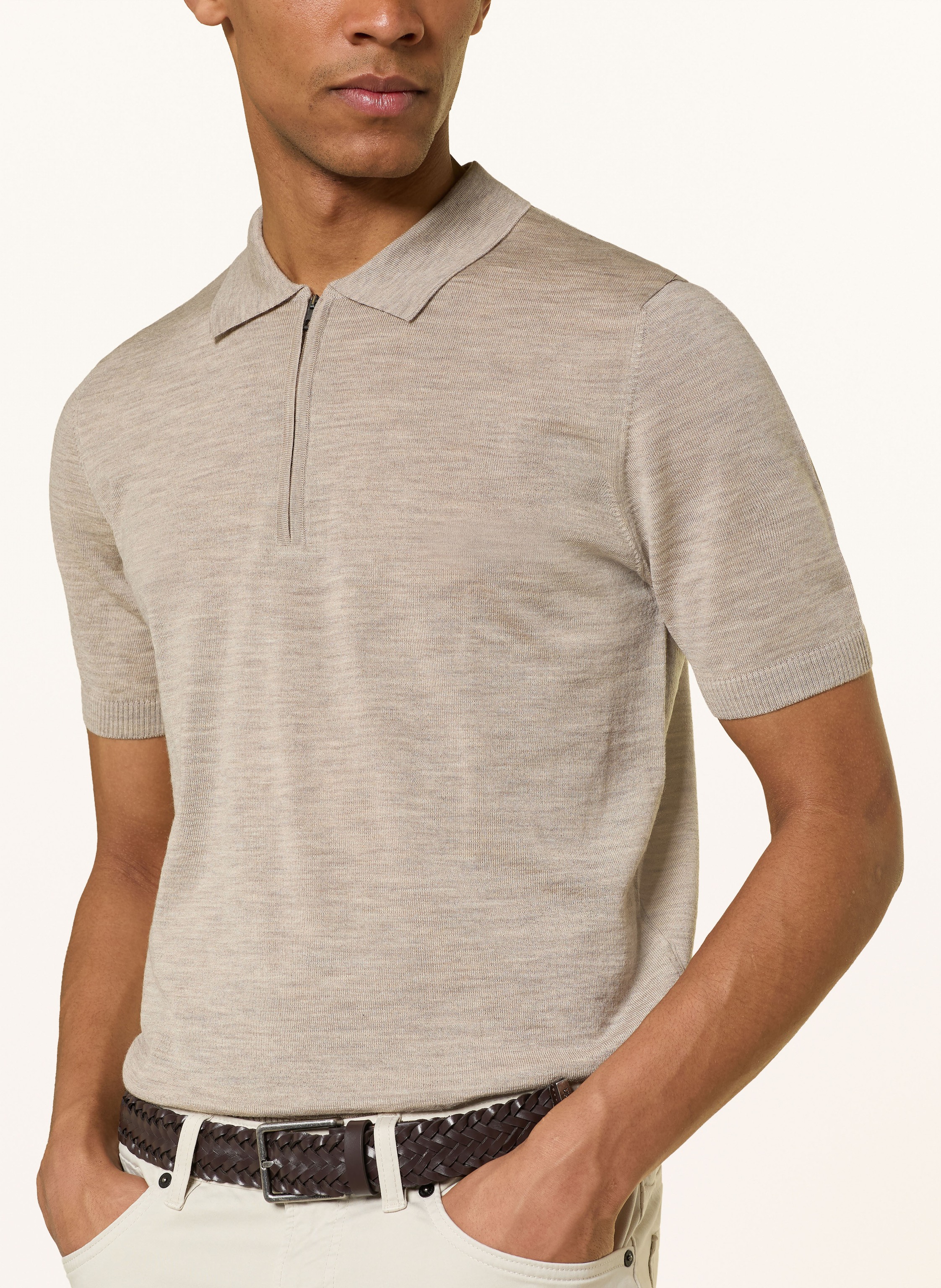 Thumbnail - Maerz Muenchen Strick-Poloshirt Aus Merinowolle beige