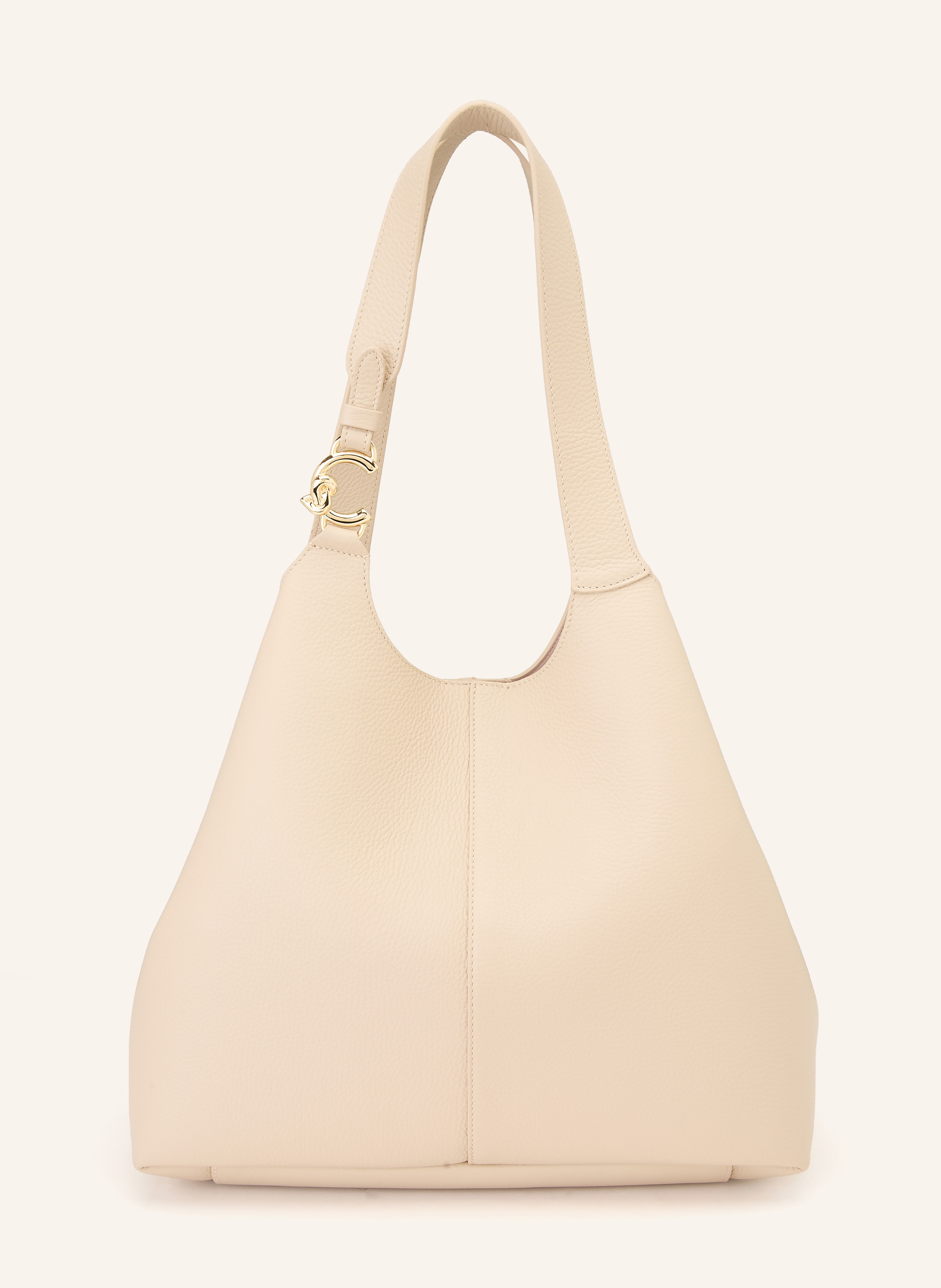 Coccinelle Genarbtes Leder. Schließt mit Druckknopf und Steckschließe innen. Zwei Schulterriemen. Herausnehmbare Pouch. Innen ein Hauptfach. Verstärkter Taschenboden. Label-Monogramm am Schulterriemen in hellbraun / gold