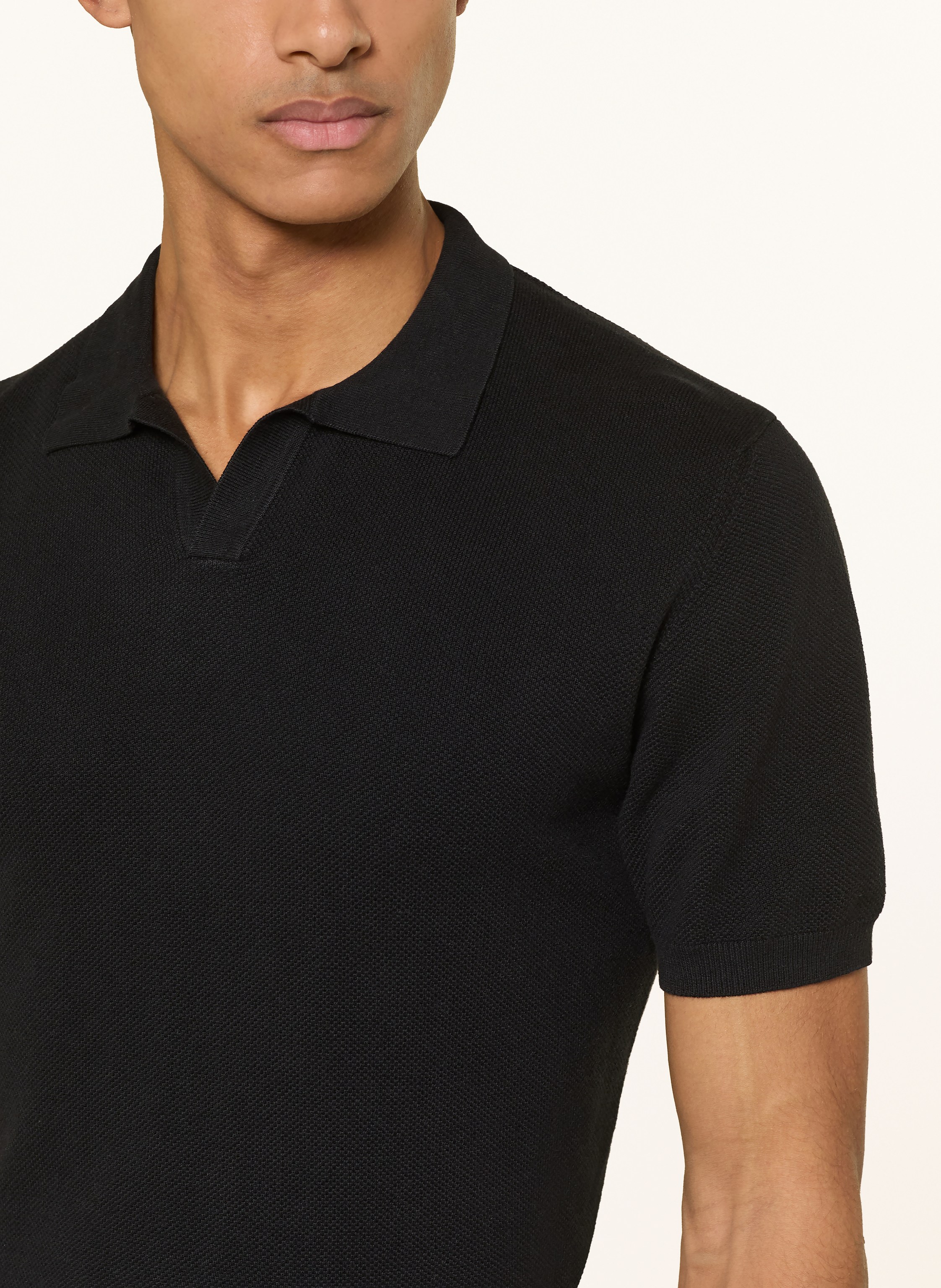 Thumbnail - Ragman Strick-Poloshirt schwarz