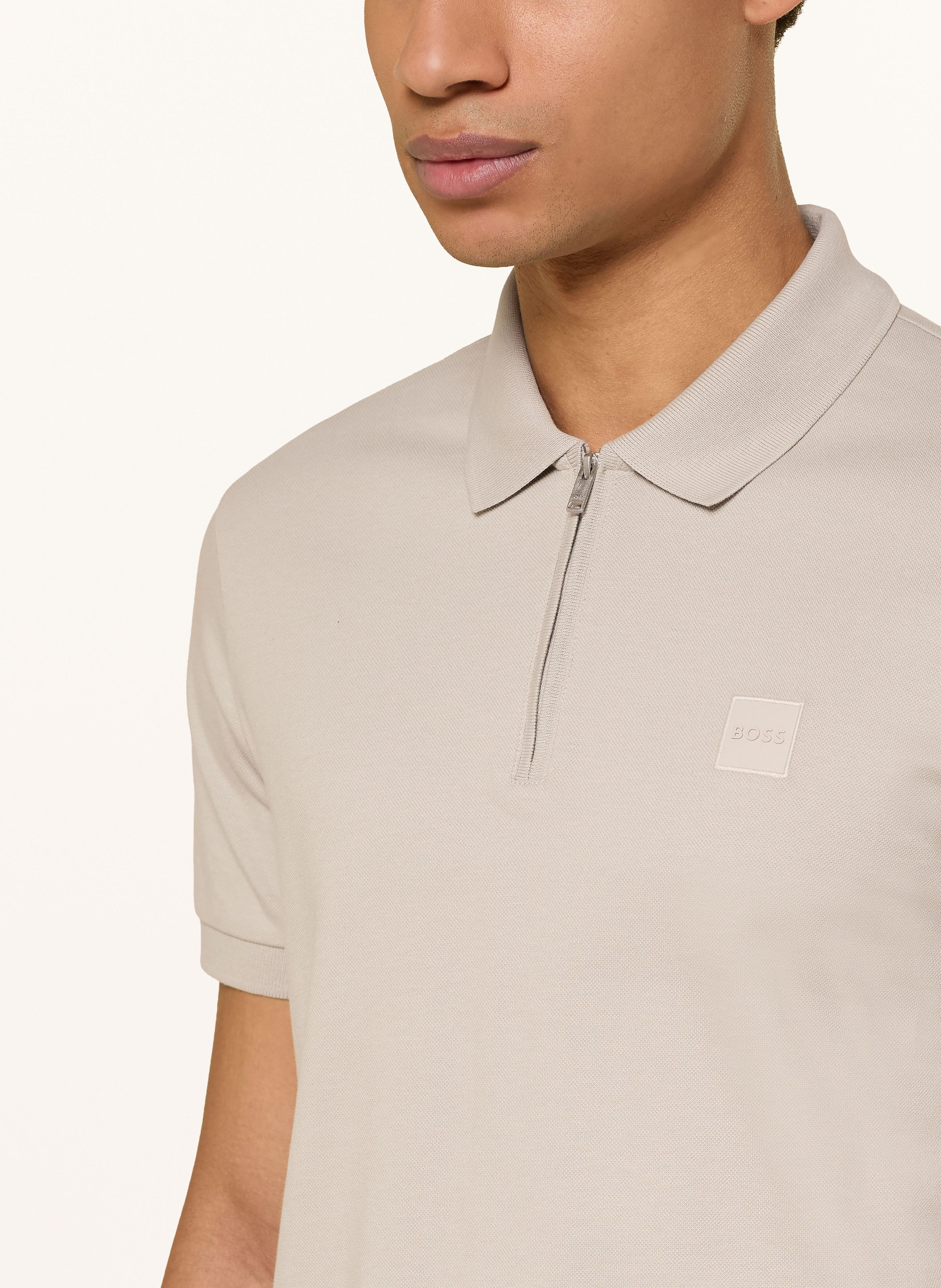 Thumbnail - Boss Piqué-Poloshirt Passerzip beige