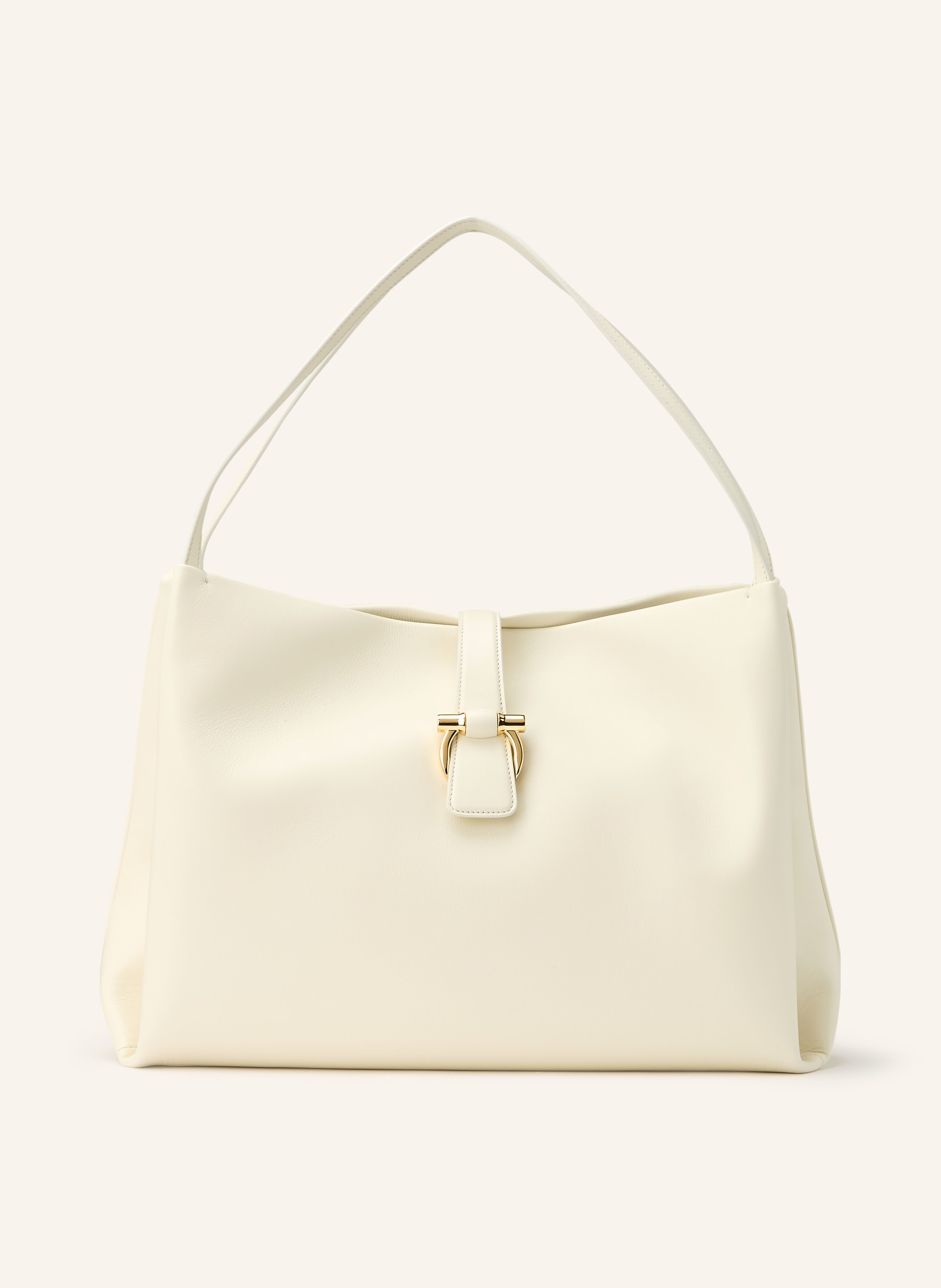 Ferragamo Glattleder. Schließt mit Magnetverschluss. Zwei Schulterriemen. Ein Hauptfach innen. Ein Innenfach mit Reißverschluss. Made in Italy in creme