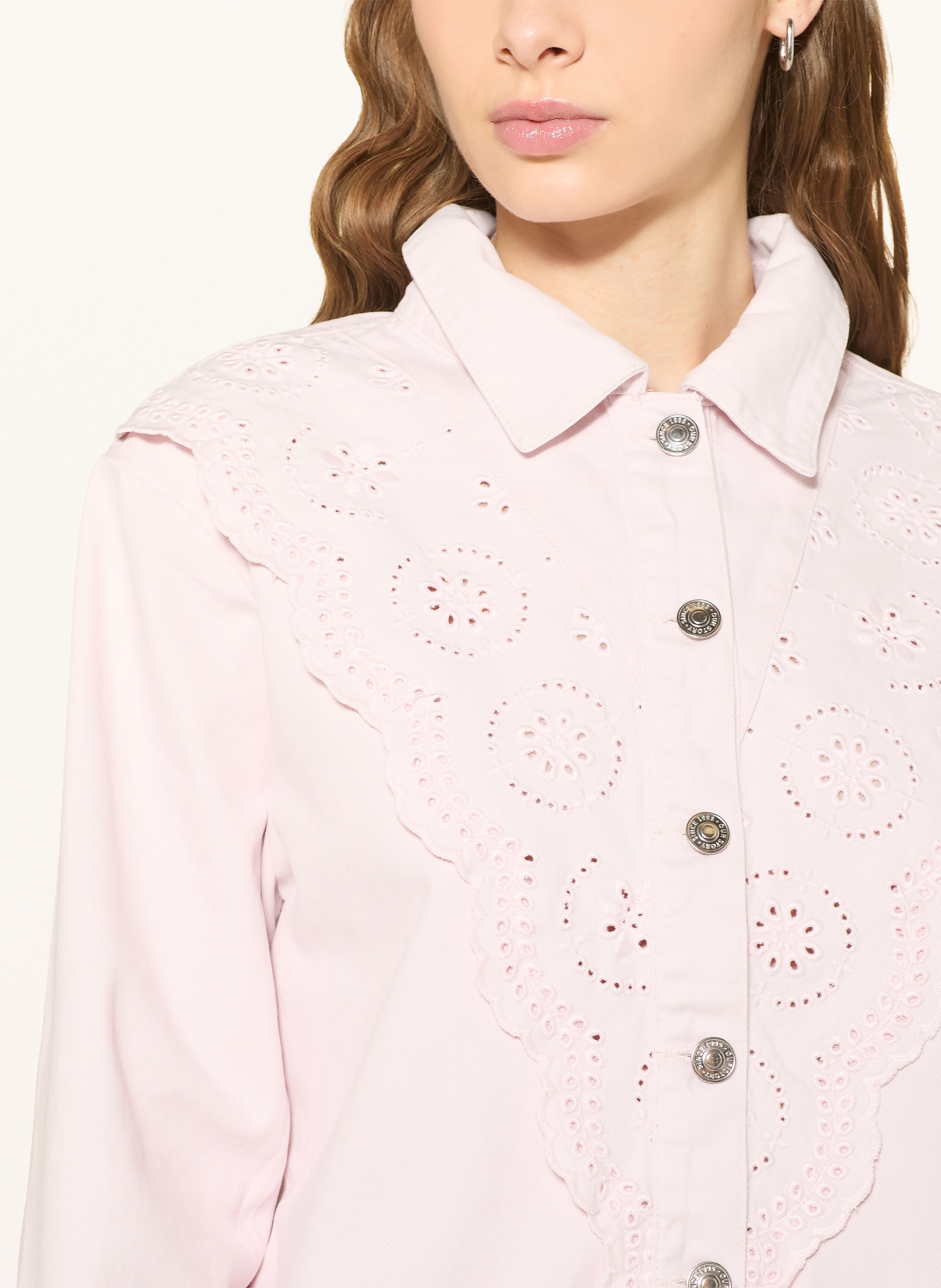 Thumbnail - Only Jeansjacke Mit Lochspitze rosa