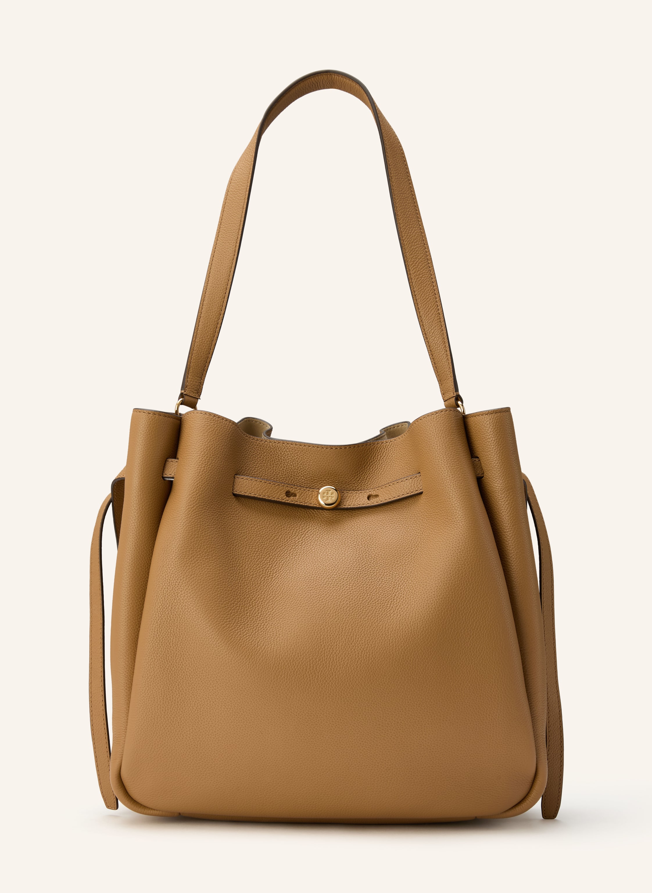 Tory Burch Ein Steckfach. Ein Tragegriff. Durchzugsband. Label-Detail. Fein genarbtes Leder. Unifarben in hellbraun / gold