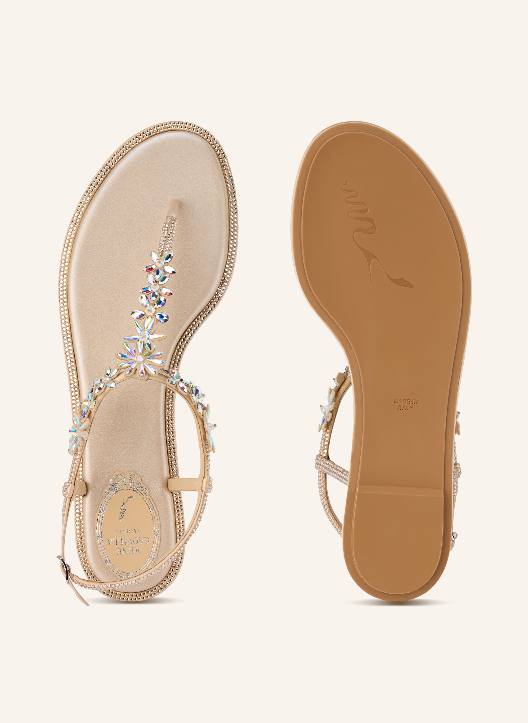 Thumbnail - Rene Caovilla Zehentrenner Diana Mit Schmucksteinen beige