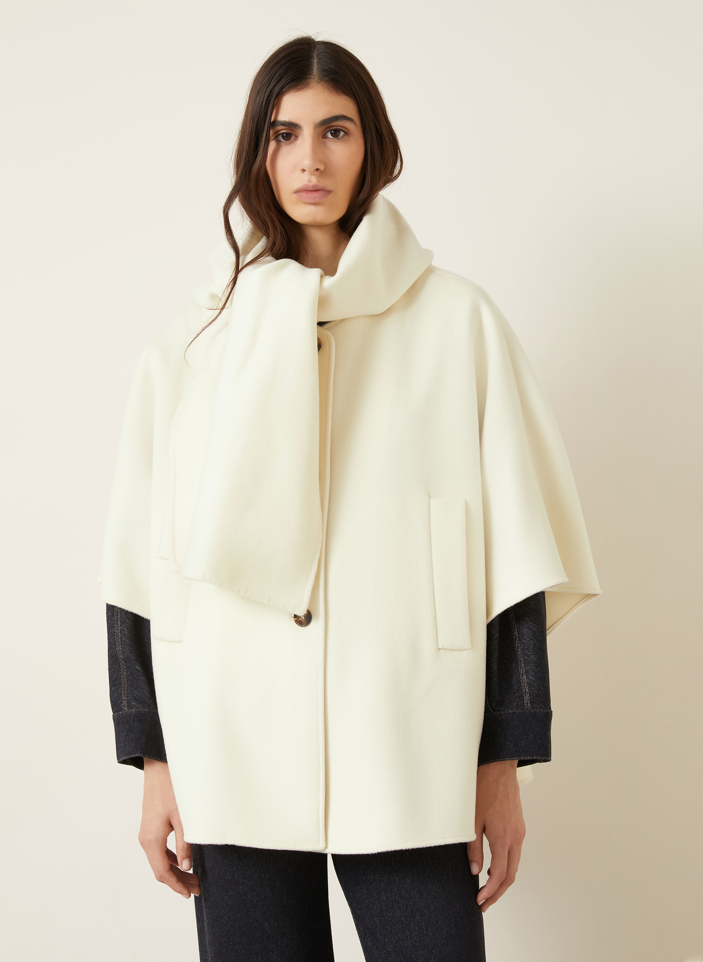 Thumbnail - Max Mara Cashmere-Cape Ablasone Mit Abnehmbarem Schal weiss