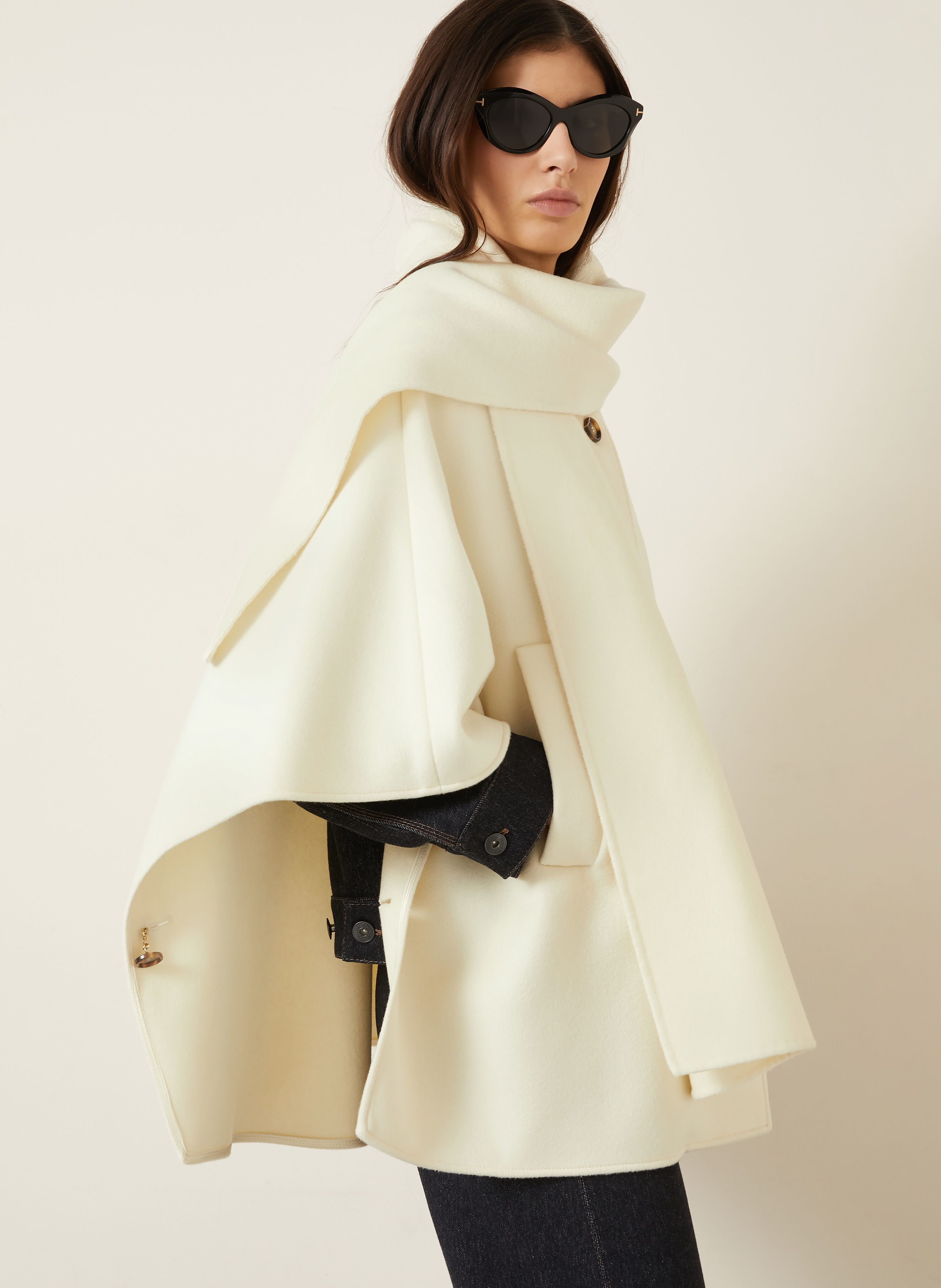 Thumbnail - Max Mara Cashmere-Cape Ablasone Mit Abnehmbarem Schal weiss