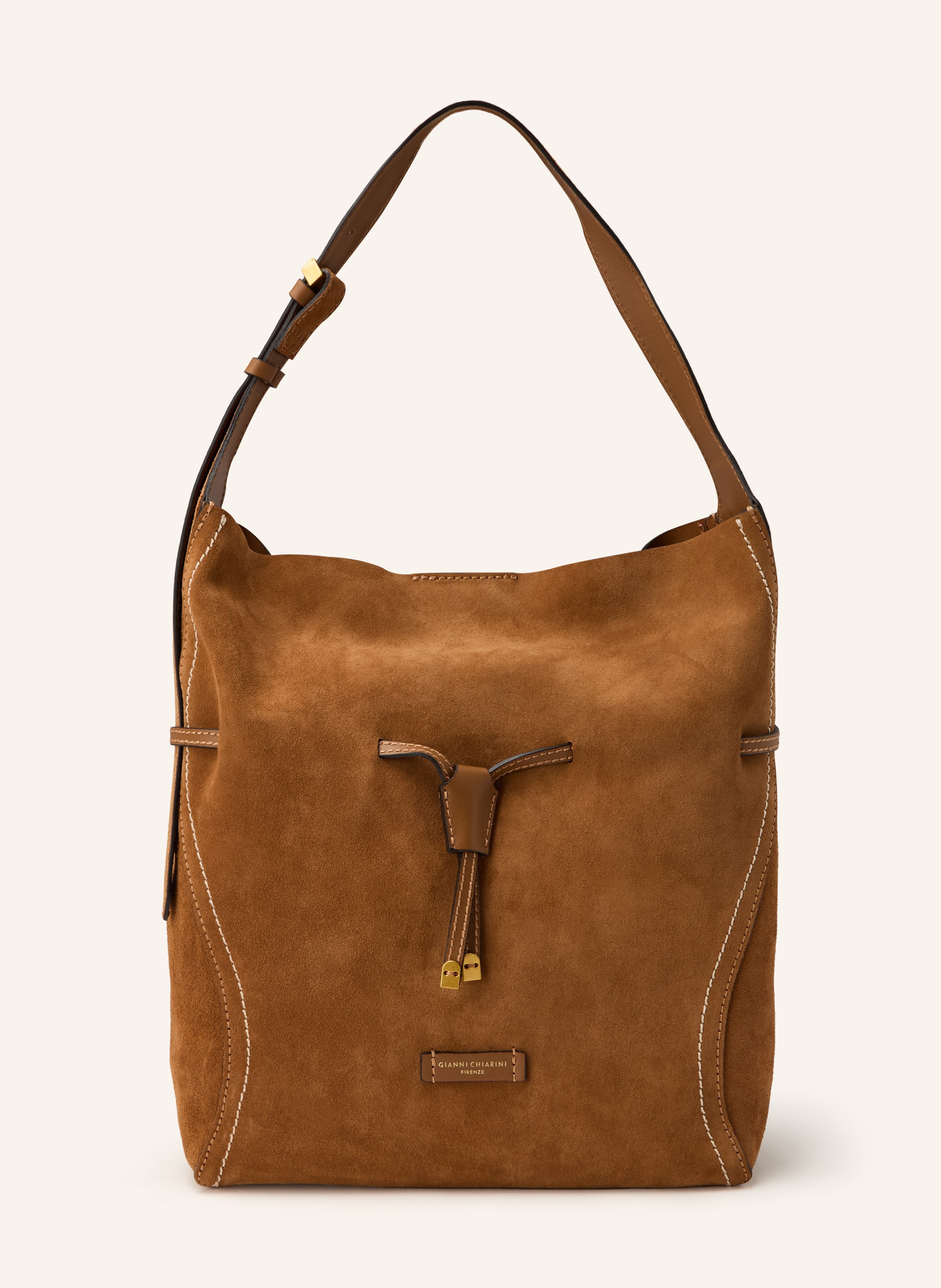 Gianni Chiarini Herausnehmbare Pouch. Längenverstellbarer Schulterriemen. Schutzfüßchen. Durchzugsband. Magnetverschluss. Made in Italy. Label-Details. Aus Veloursleder. Unifarben in braun