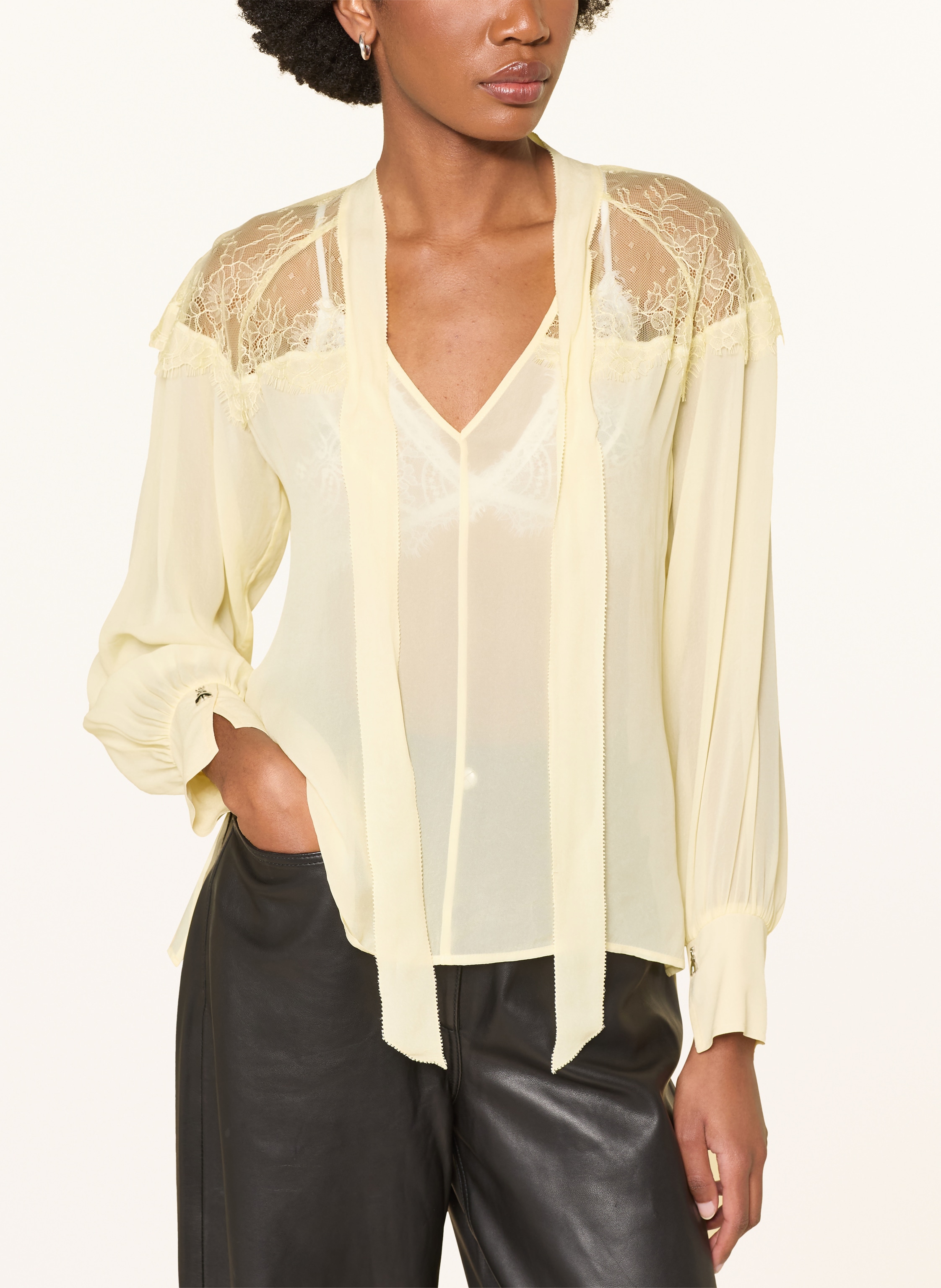 Thumbnail - Patrizia Pepe Schluppenbluse Mit Spitze gelb