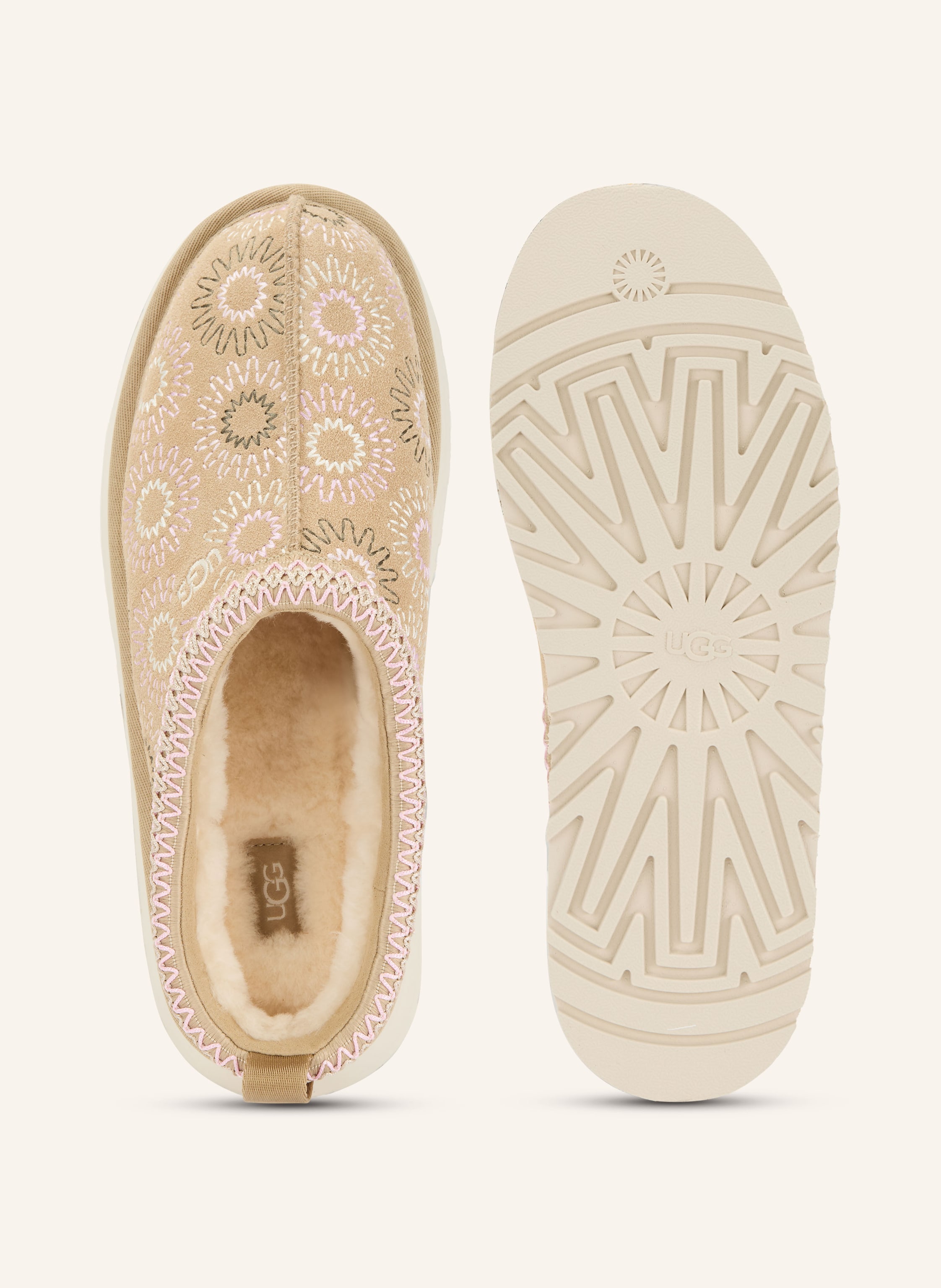 Thumbnail - Ugg Plateau-Pantoletten Tazz Sun Stitch beige