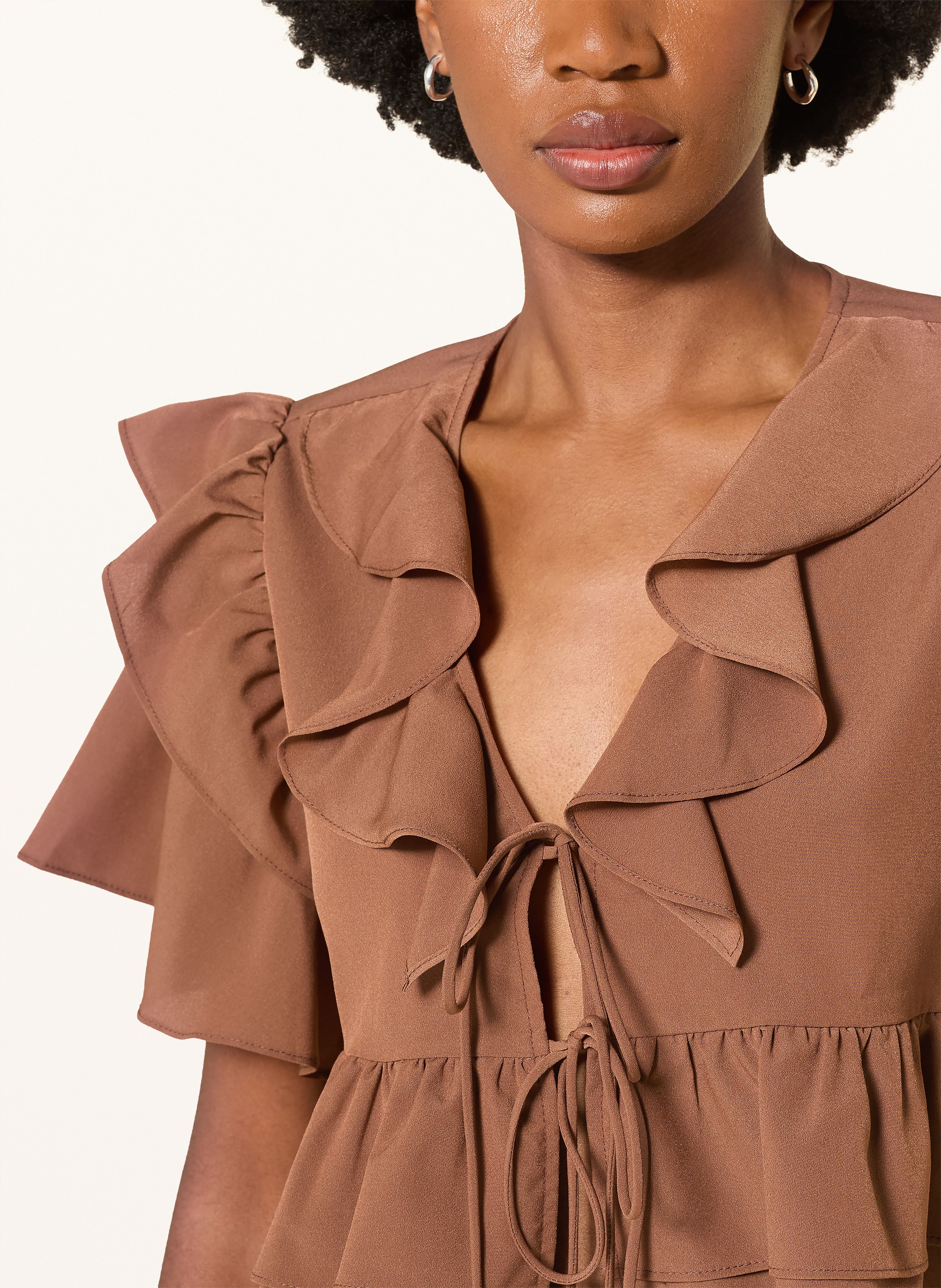 Thumbnail - Mrs & Hugs Bluse Mit Volants braun