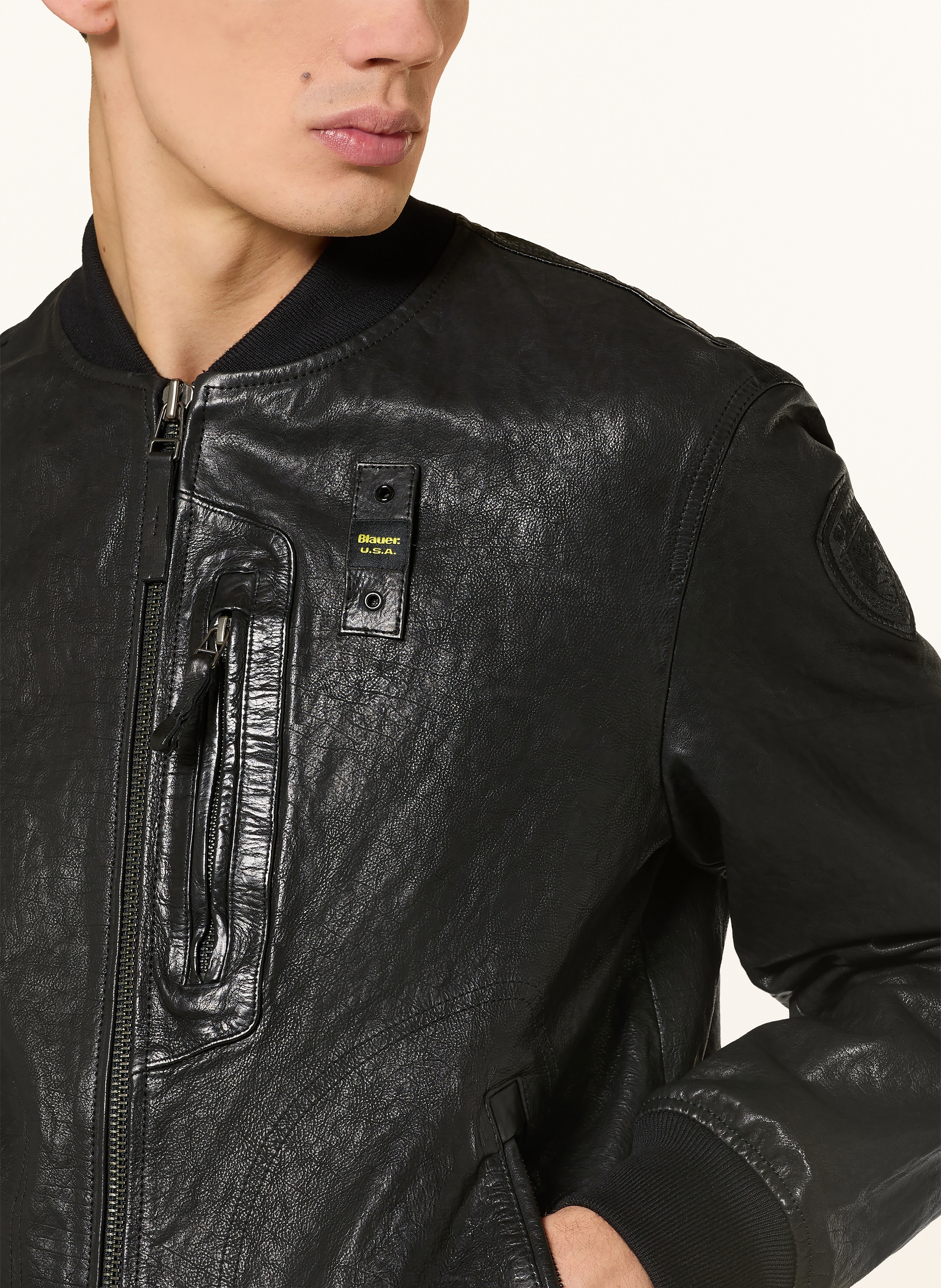 Thumbnail - Blauer Lederblouson Faulkner schwarz