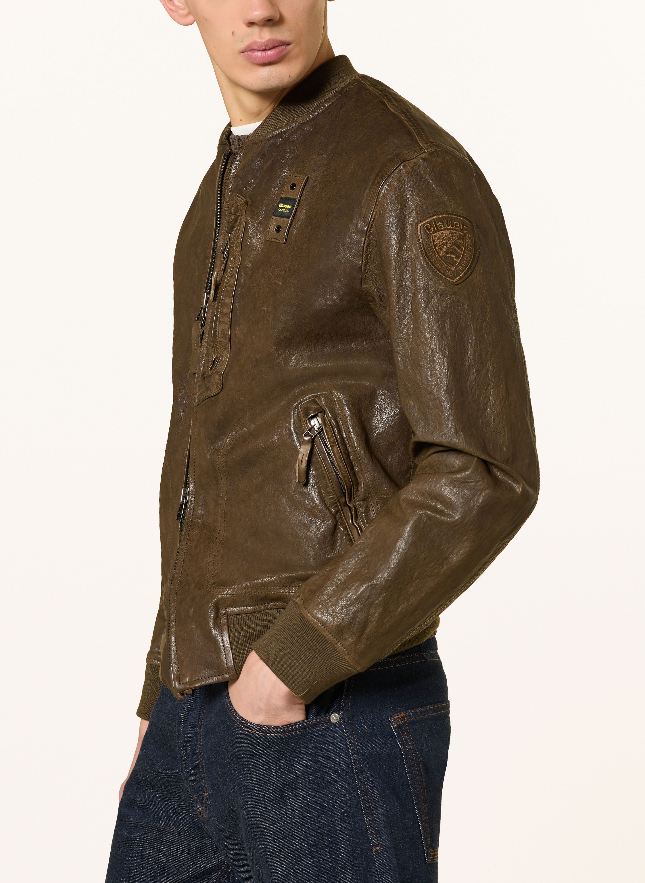 Thumbnail - Blauer Lederblouson Faulkner gruen