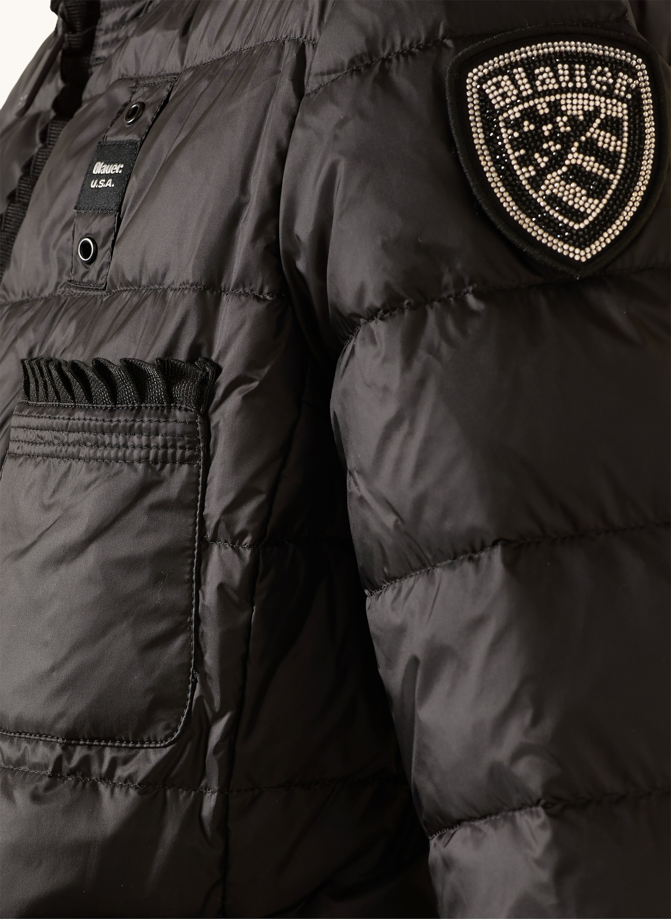 Thumbnail - Blauer Lightweight-Daunenjacke Mit Rüschen schwarz