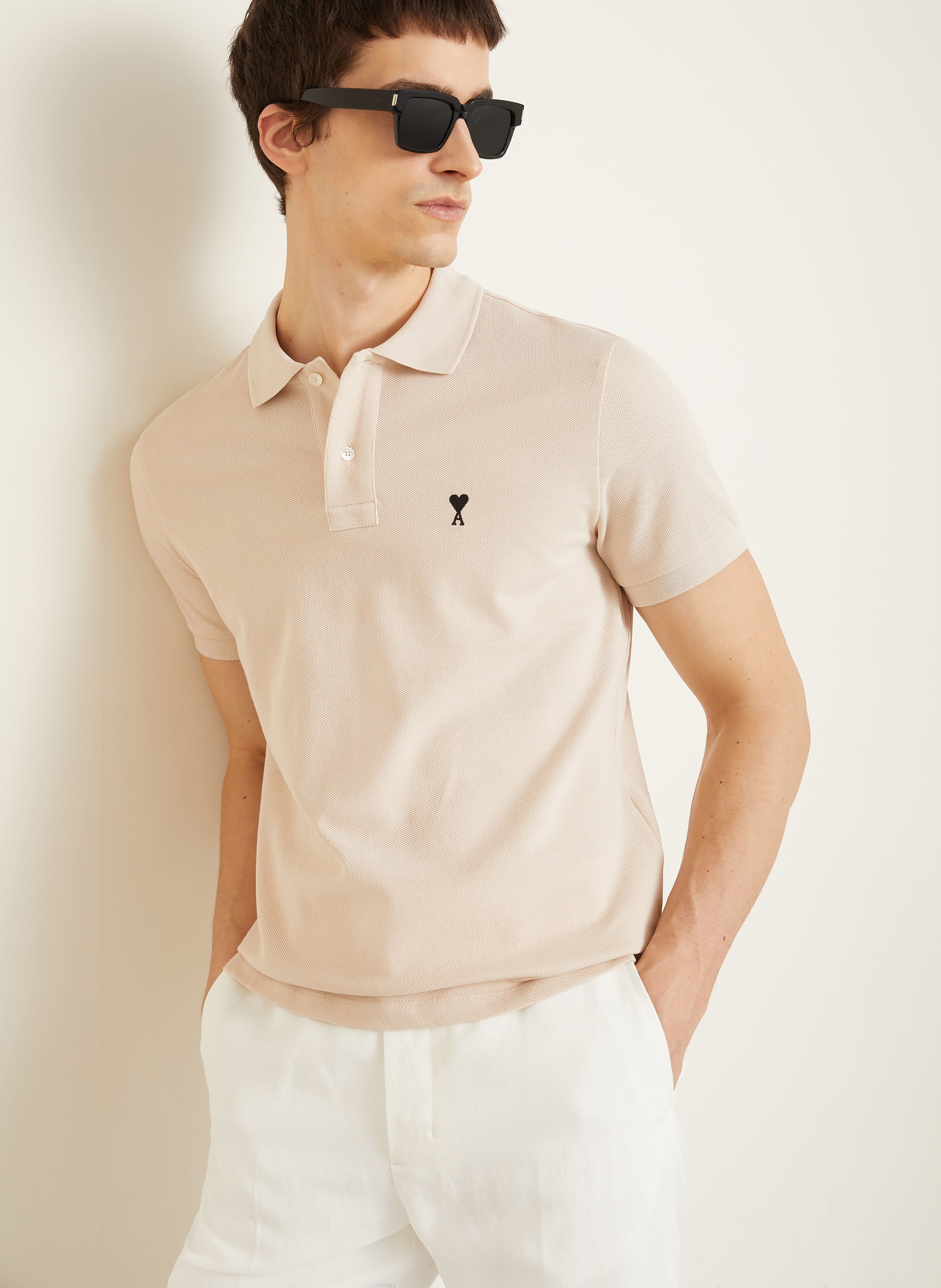 Thumbnail - Ami Paris Piqué-Poloshirt beige