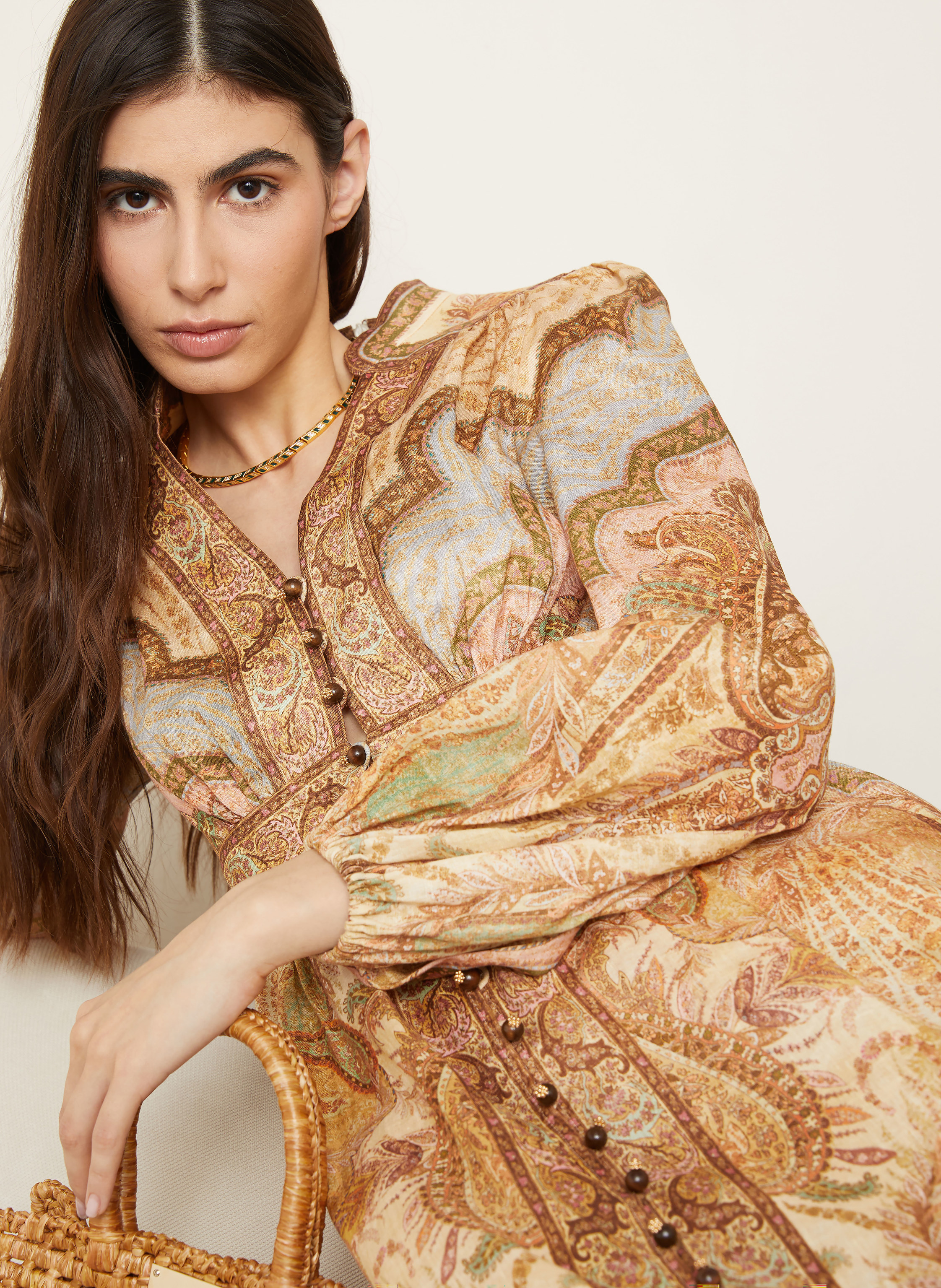 Thumbnail - Zimmermann Leinenkleid Wanderlust beige