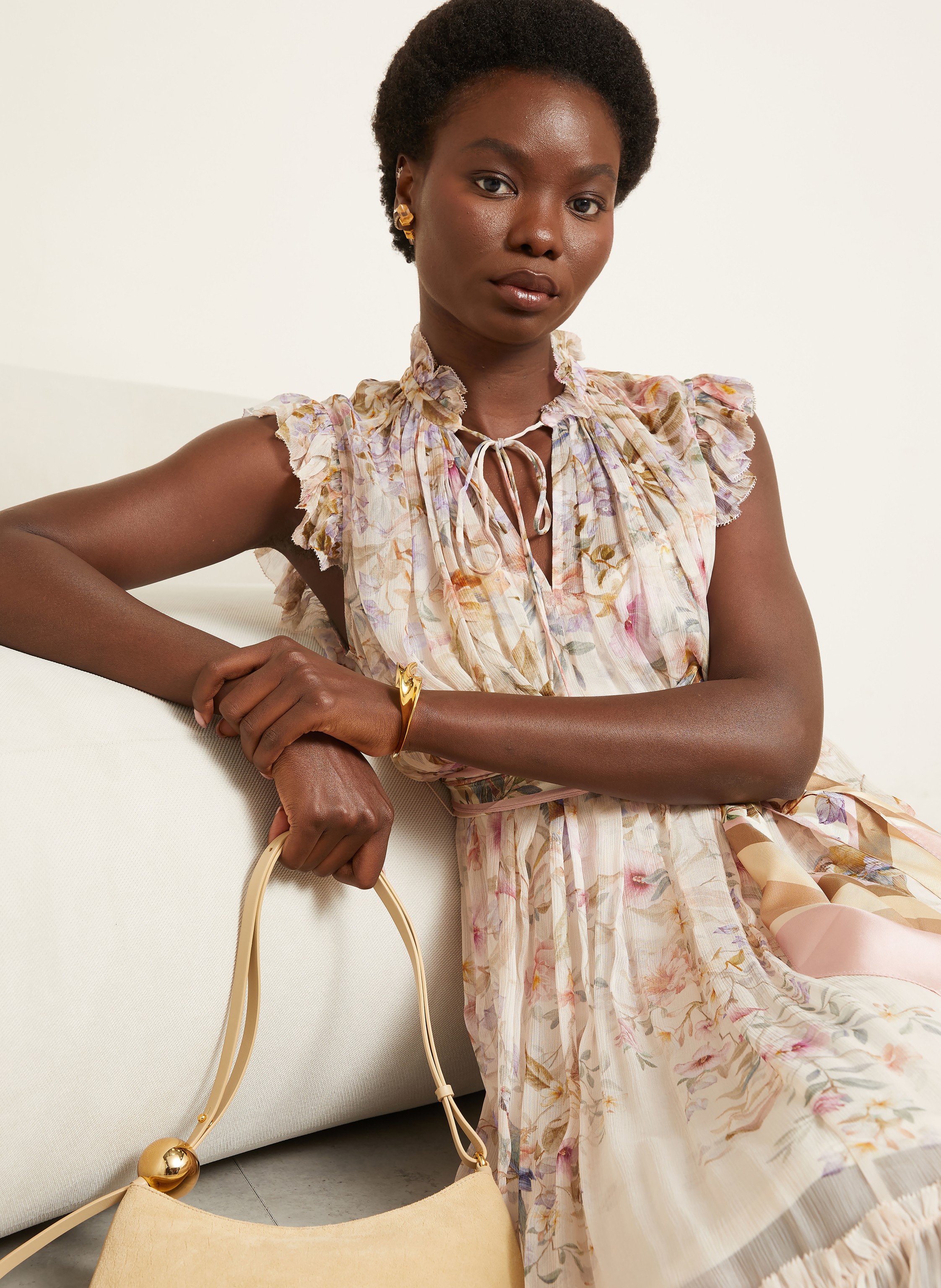 Thumbnail - Zimmermann Kleid Rebellion Mit Rüschen Und Plissees beige