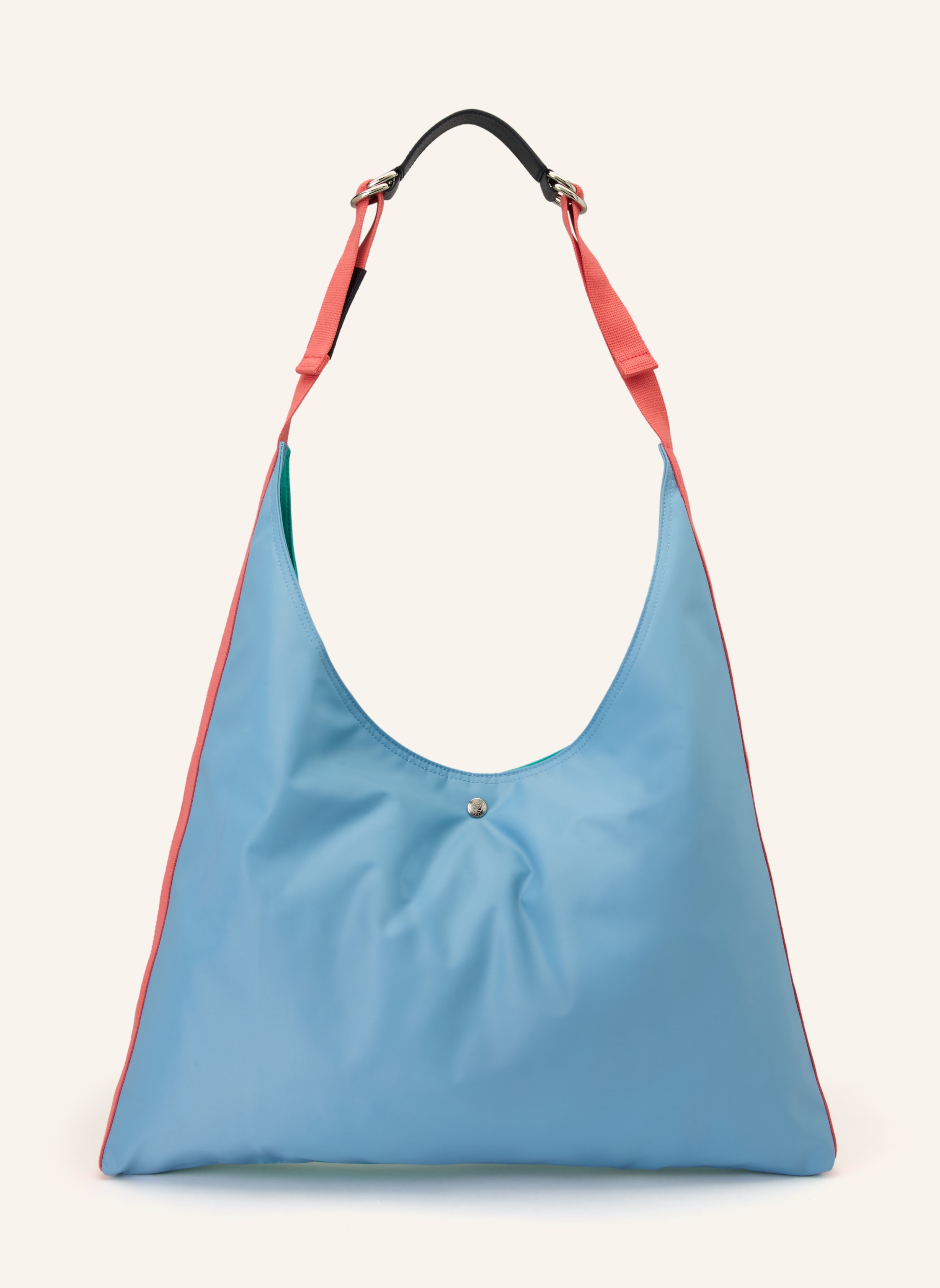 Longchamp Ein Innenfach mit Reißverschluss. Längenverstellbarer Schulterriemen. Druckknopf. Innen ein Hauptfach. Synthetik. Textil. Bicolor-Design in neontürkis / rot / hellblau