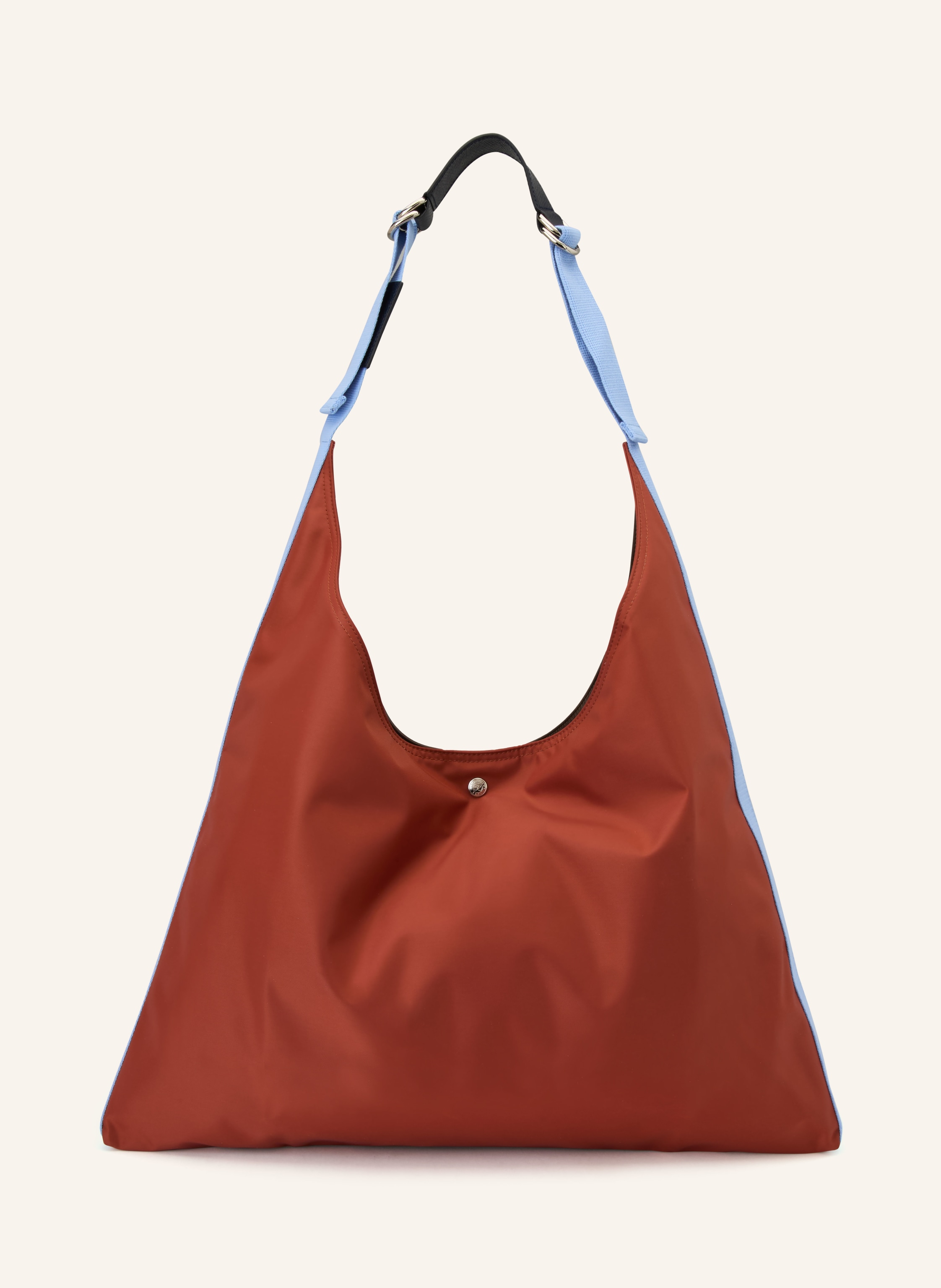 Longchamp Ein Innenfach mit Reißverschluss. Längenverstellbarer Schulterriemen. Druckknopf. Innen ein Hauptfach. Synthetik. Textil. Bicolor-Design in dunkelorange / dunkelbraun / hellblau