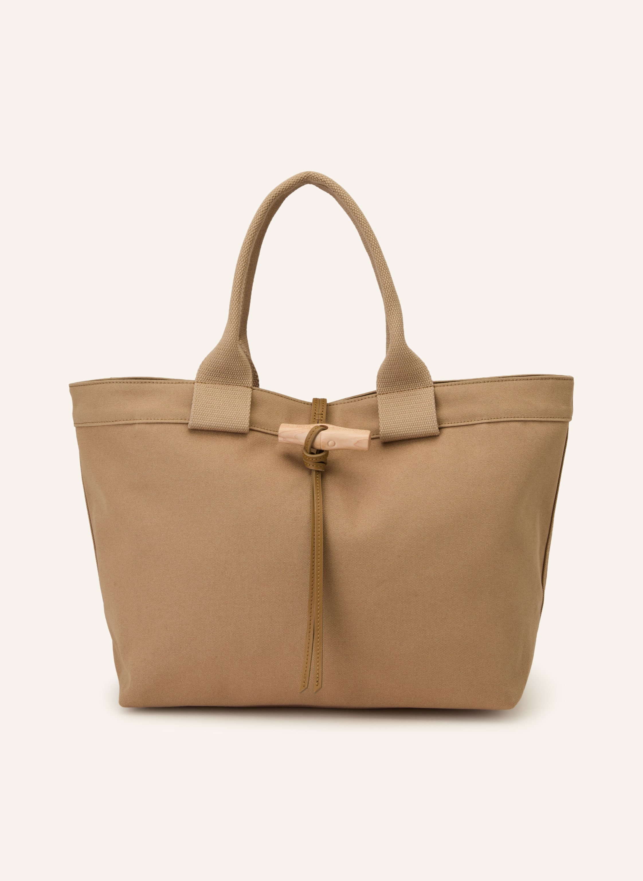 Longchamp Zwei Innenfächer mit Reißverschluss. Zwei Tragegriffe. Knebelverschluss. Innen ein Hauptfach. Glattleder. Textil. Unifarben Large in camel