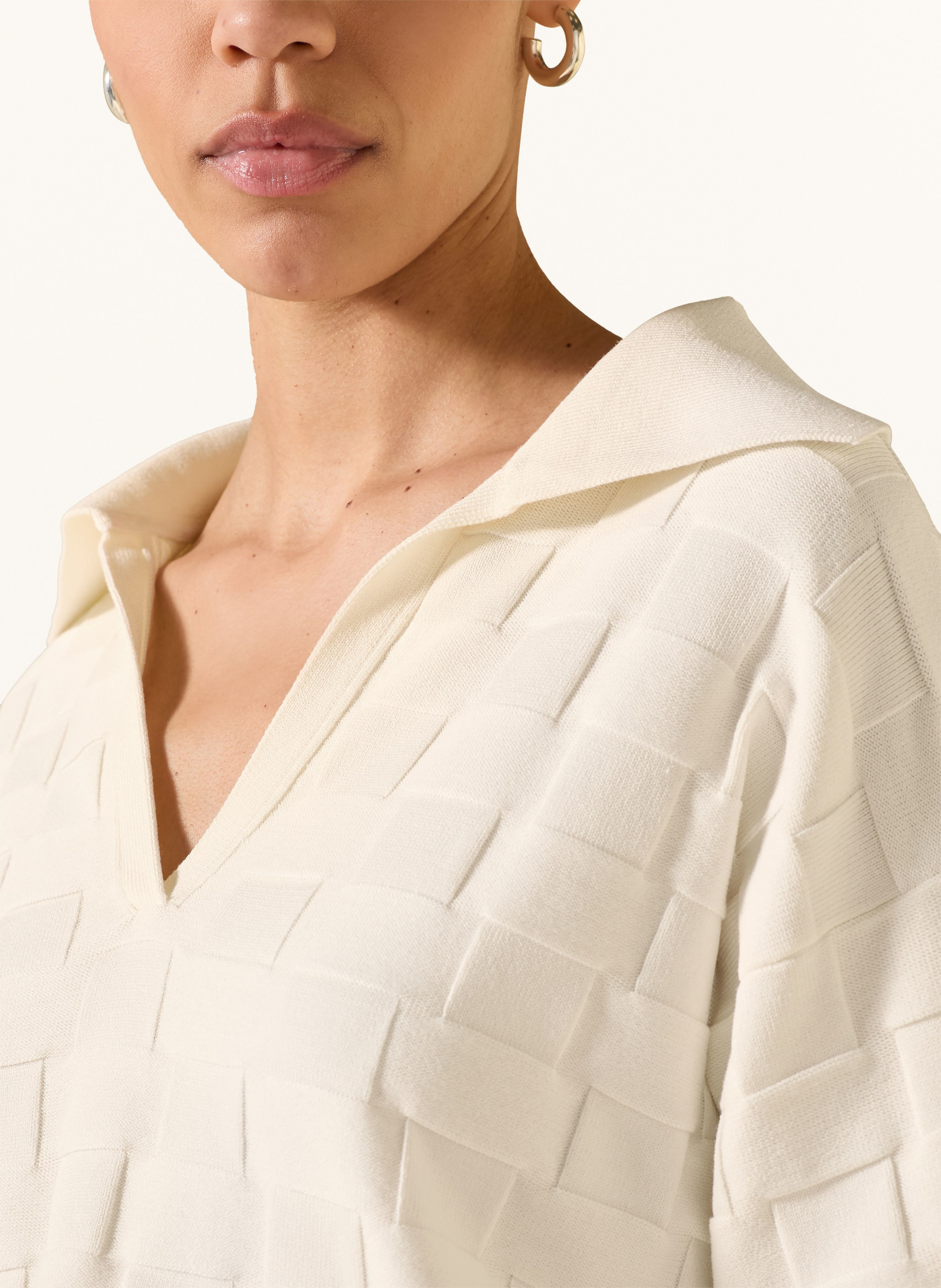 Thumbnail - Boss Strick-Poloshirt Fapavero Mit 3/4-Arm weiss