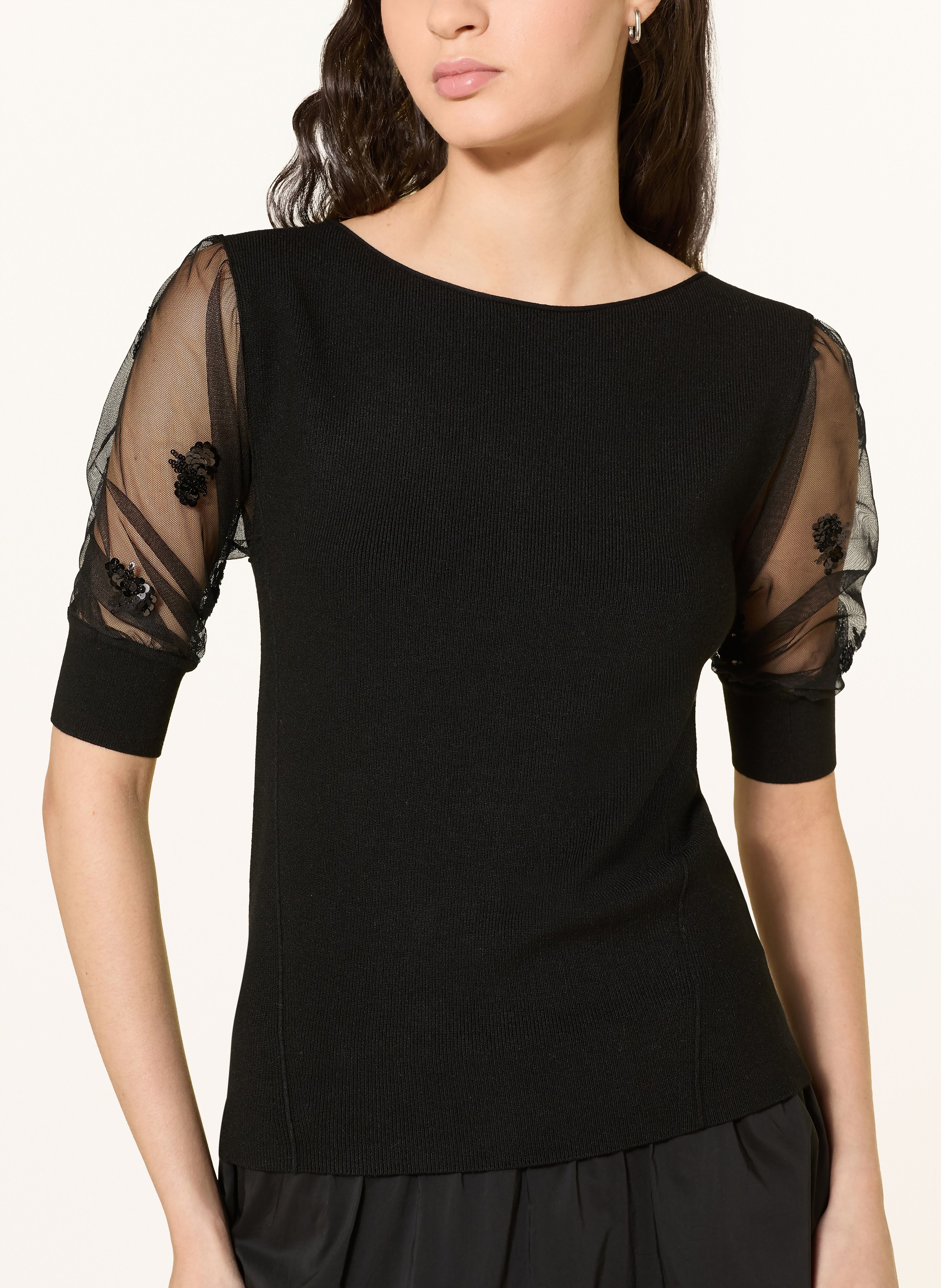 Thumbnail - Oui Strickshirt Im Materialmix Mit Pailletten schwarz