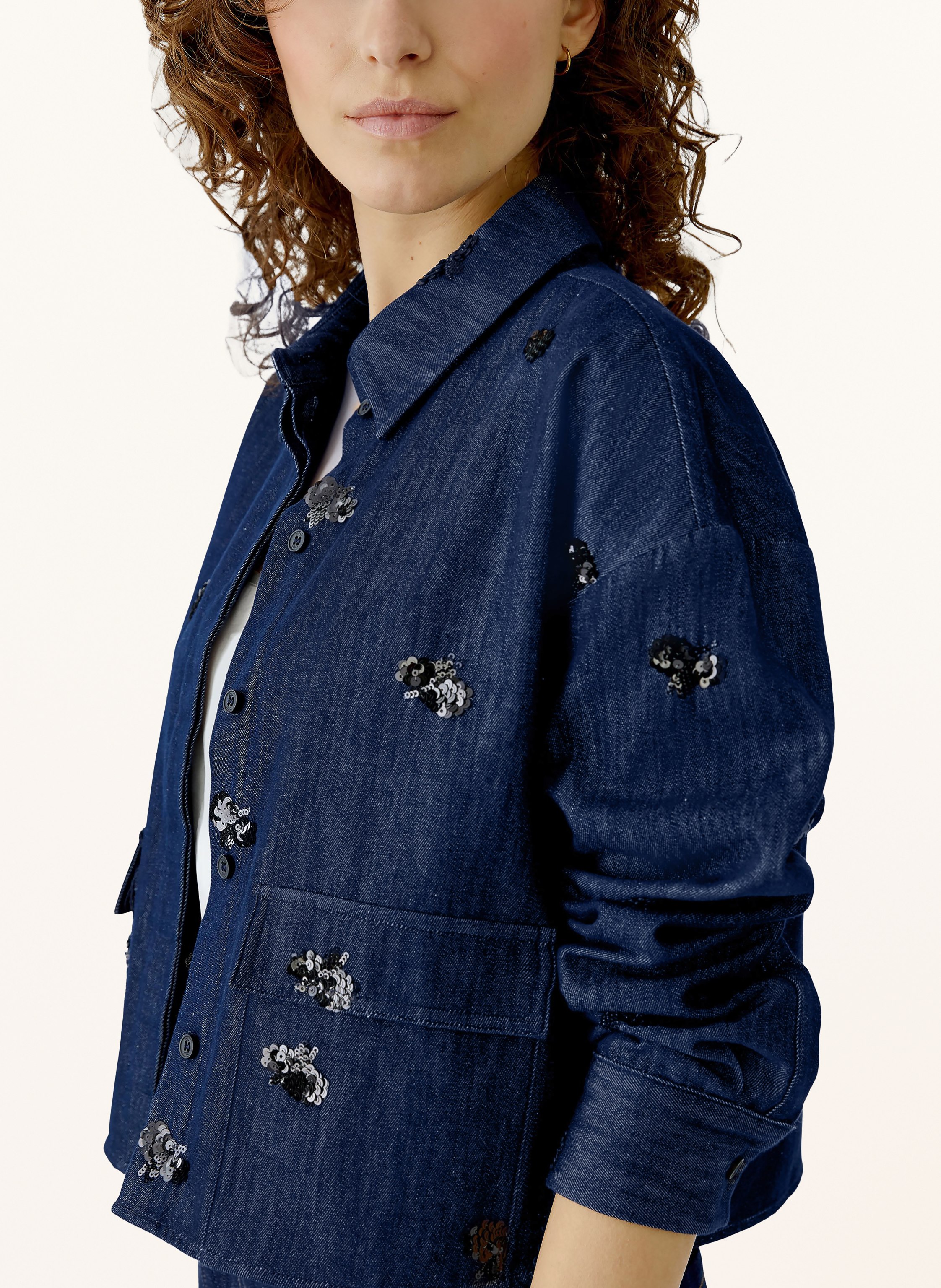 Thumbnail - Oui Jeansjacke Mit Pailletten blau