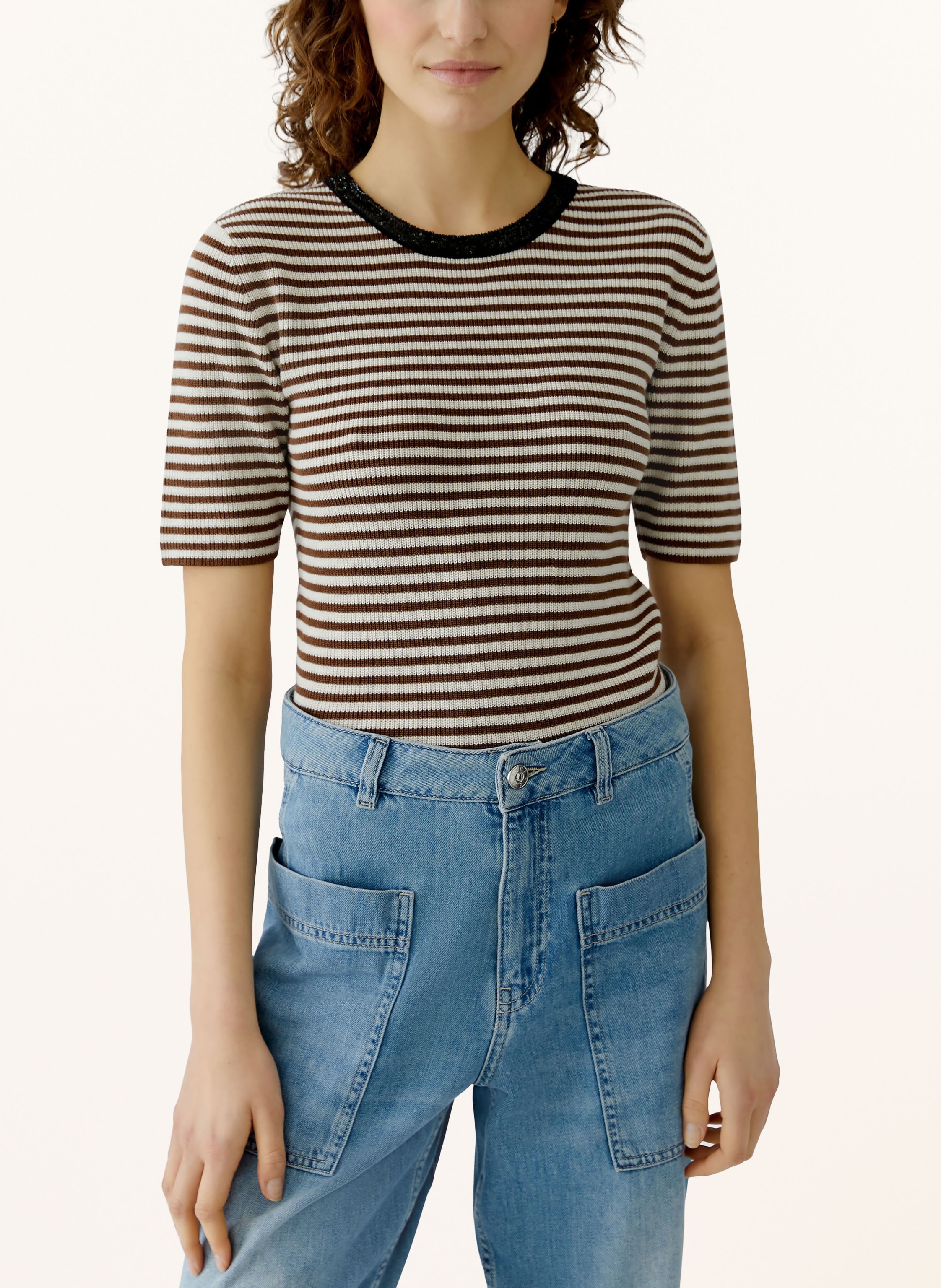 Thumbnail - Oui Strickshirt Mit Pailletten braun