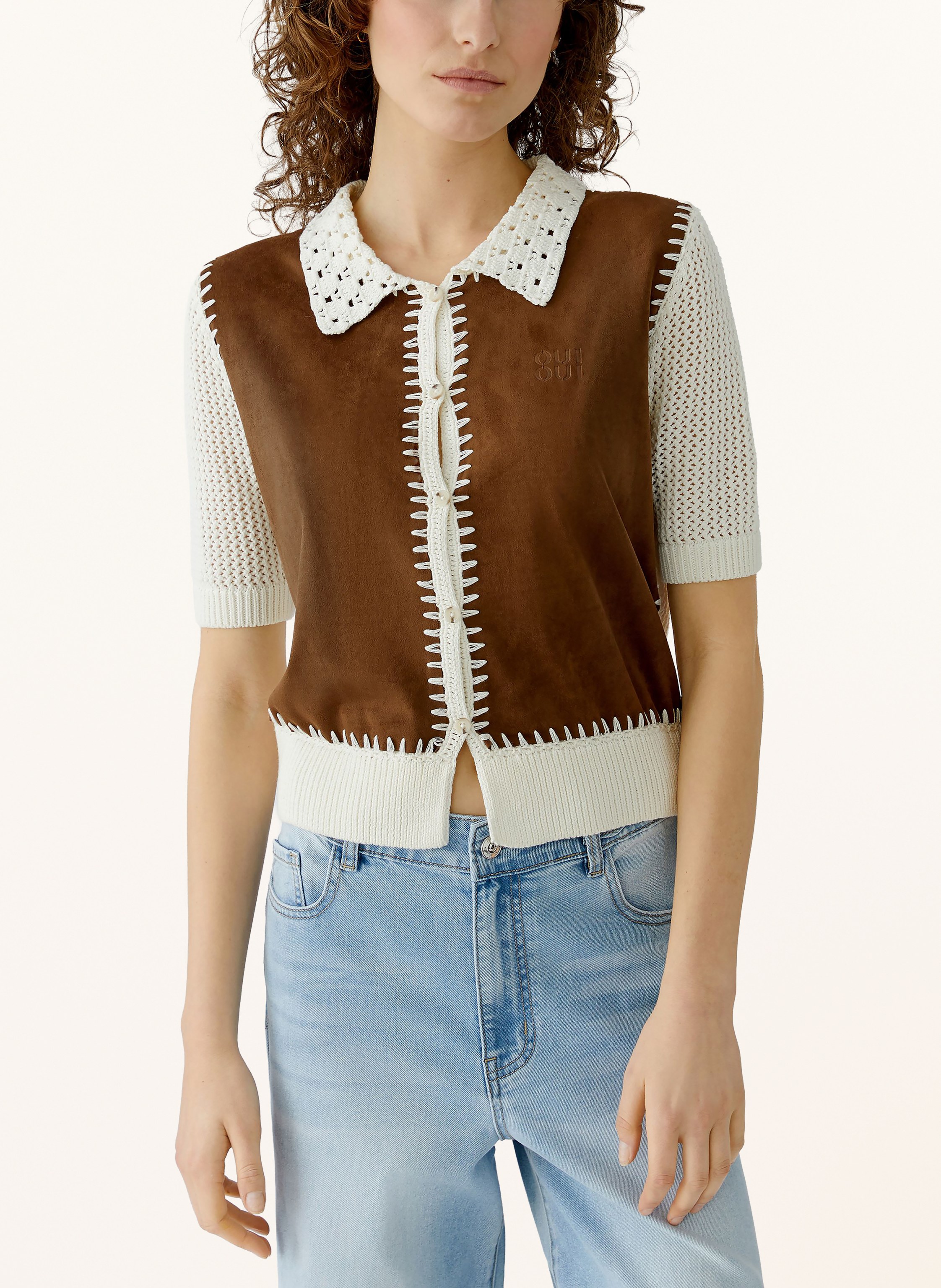 Thumbnail - Oui Strickjacke Im Materialmix braun