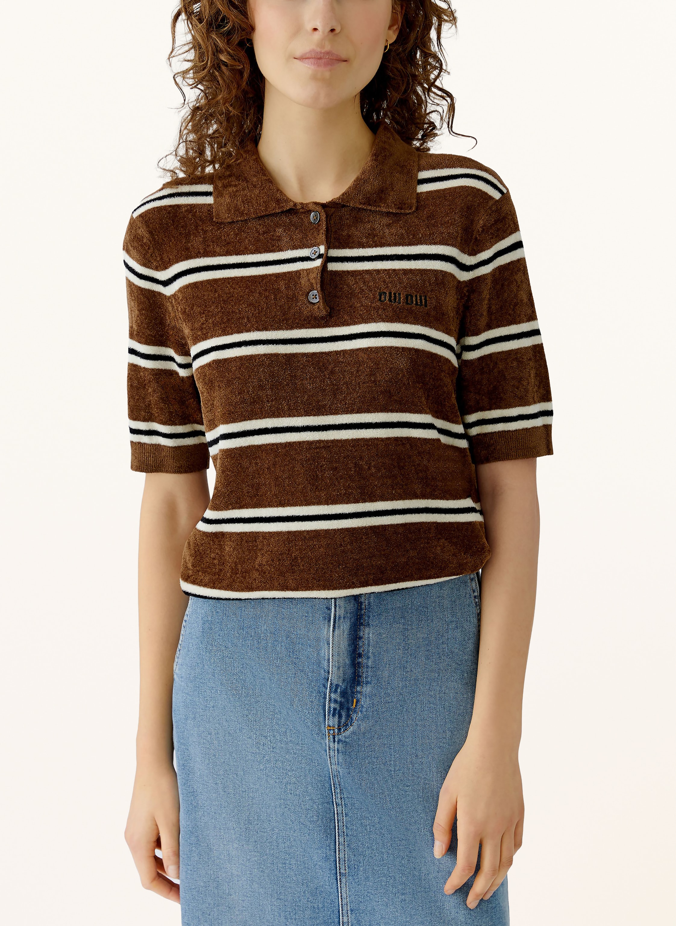 Thumbnail - Oui Strick-Poloshirt braun