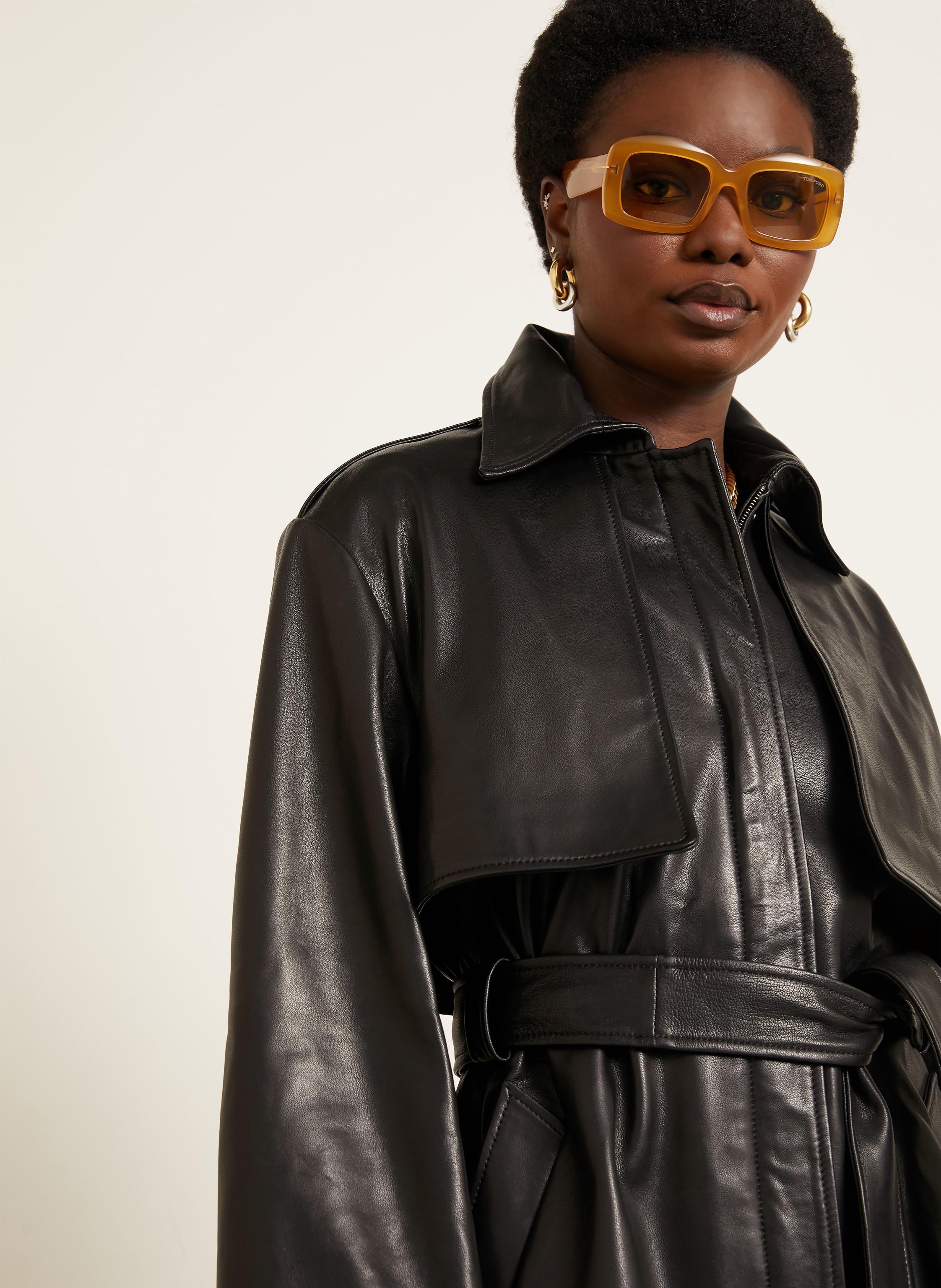 Thumbnail - Nour Hammour Trench-Jacke Priya Aus Leder schwarz