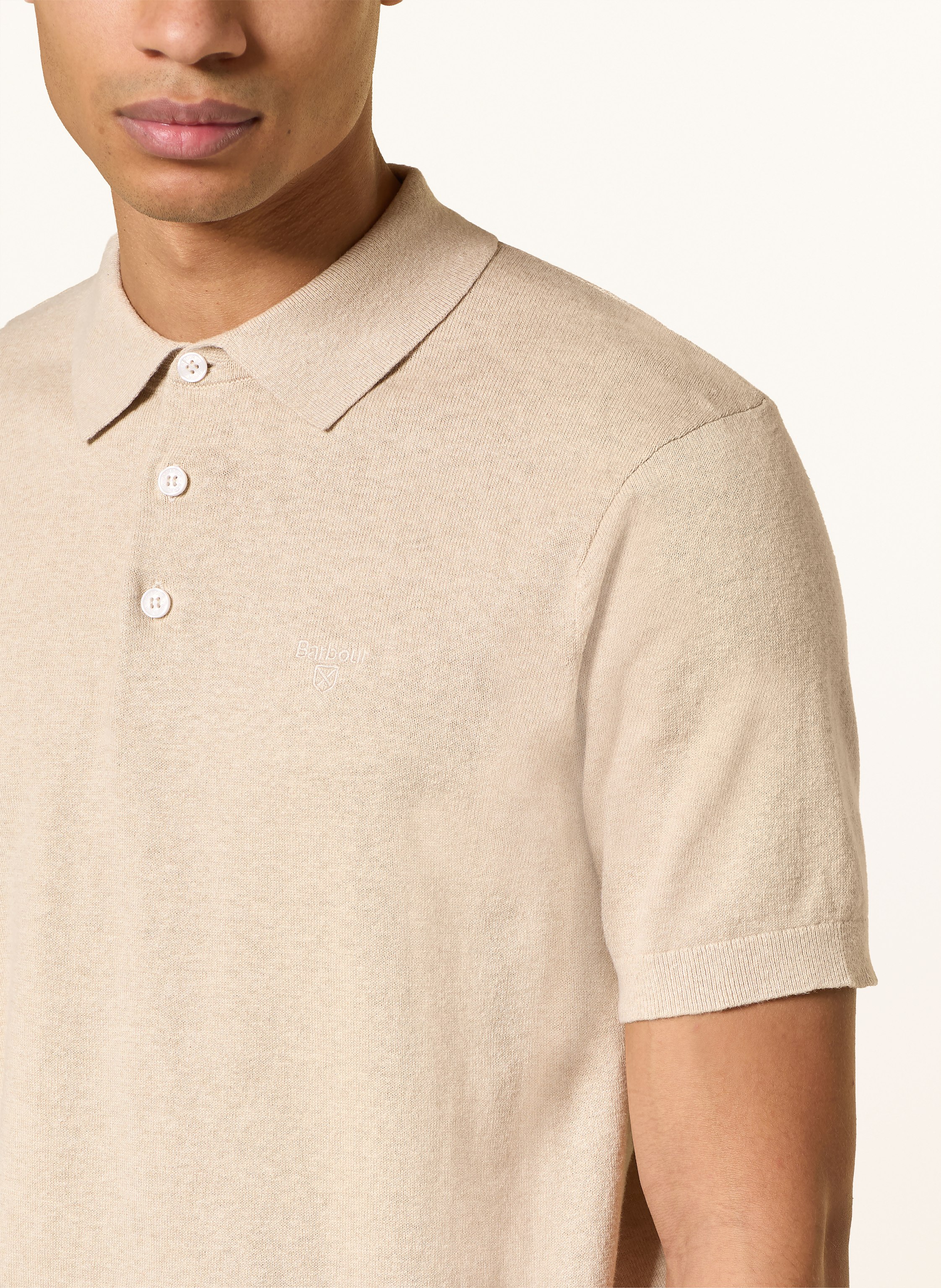 Thumbnail - Barbour Strick-Poloshirt Muston Mit Leinen beige