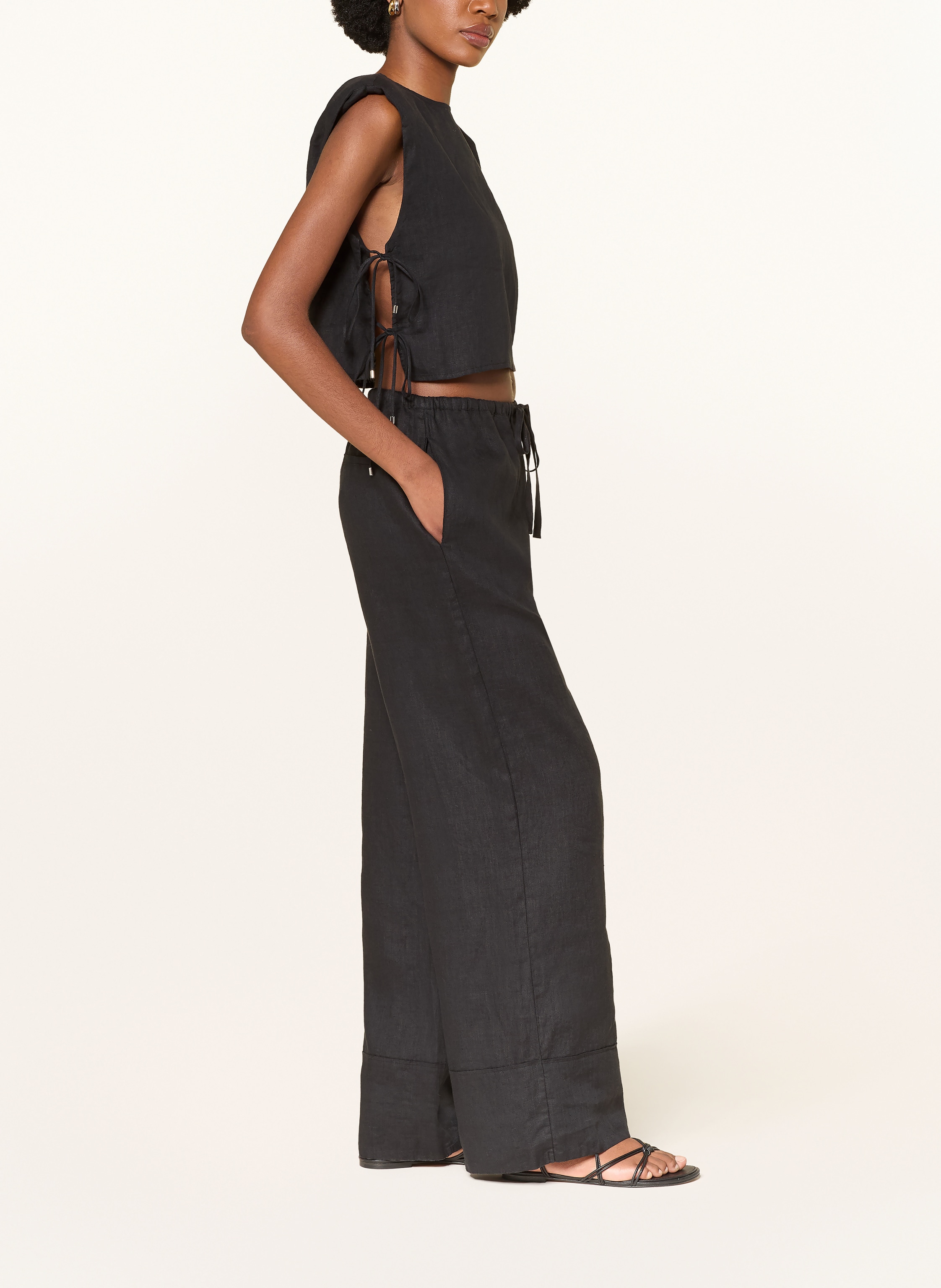 Thumbnail - Mrs & Hugs Marlenehose Aus Leinen schwarz