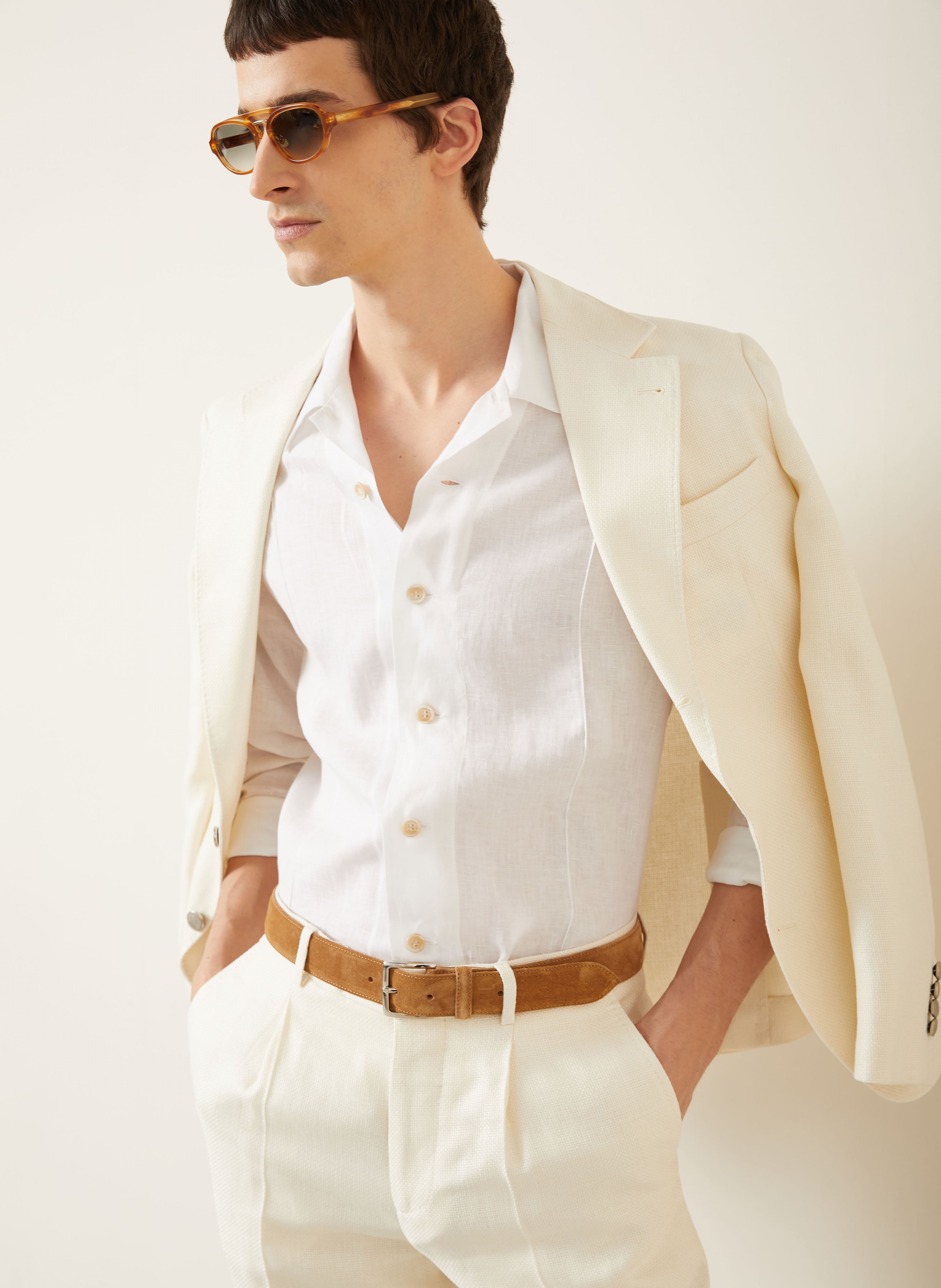 Thumbnail - Brunello Cucinelli Leinenhemd Comfort Fit weiss