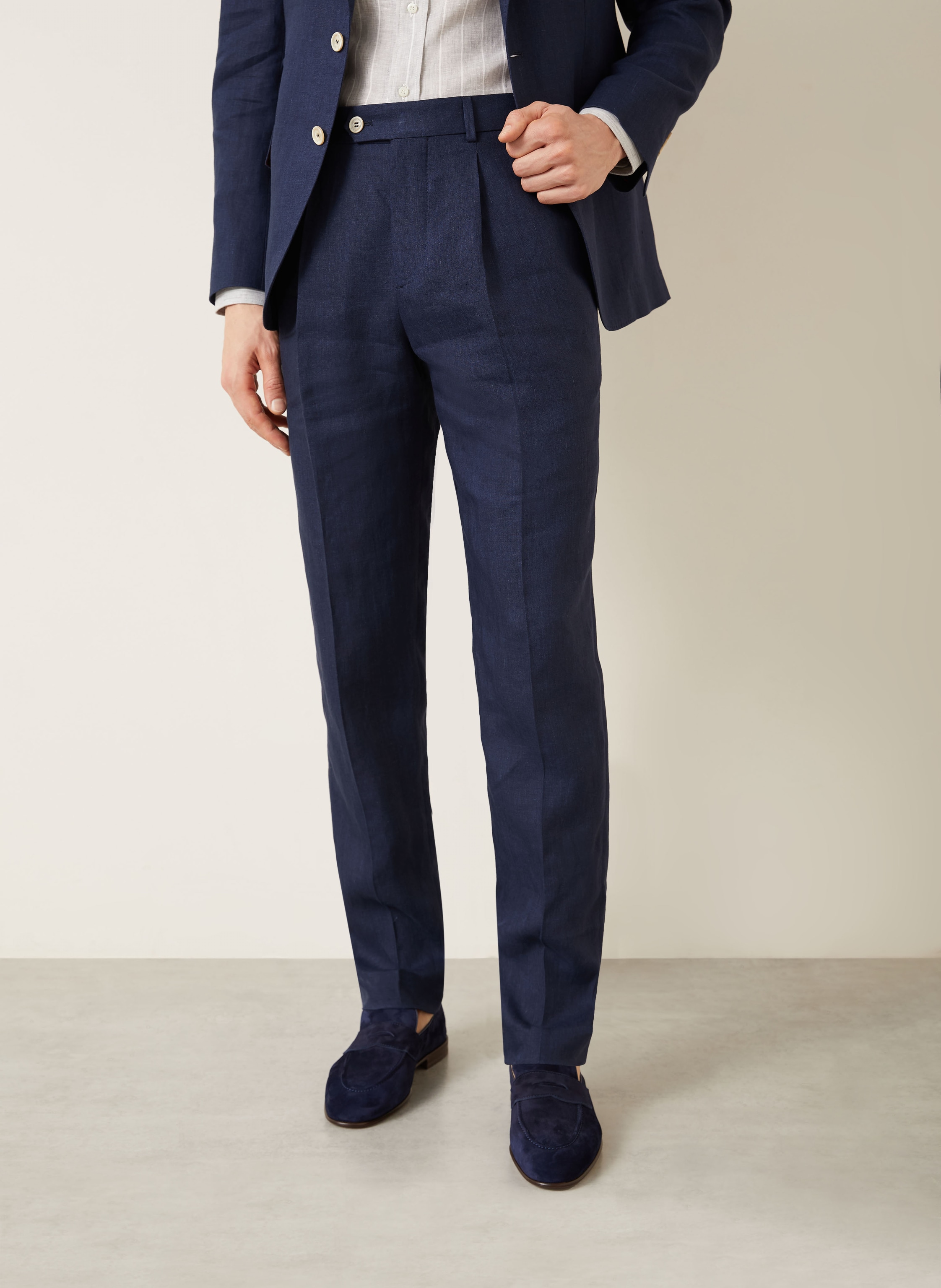 Thumbnail - Brunello Cucinelli Anzughose Extra Slim Fit Aus Leinen blau