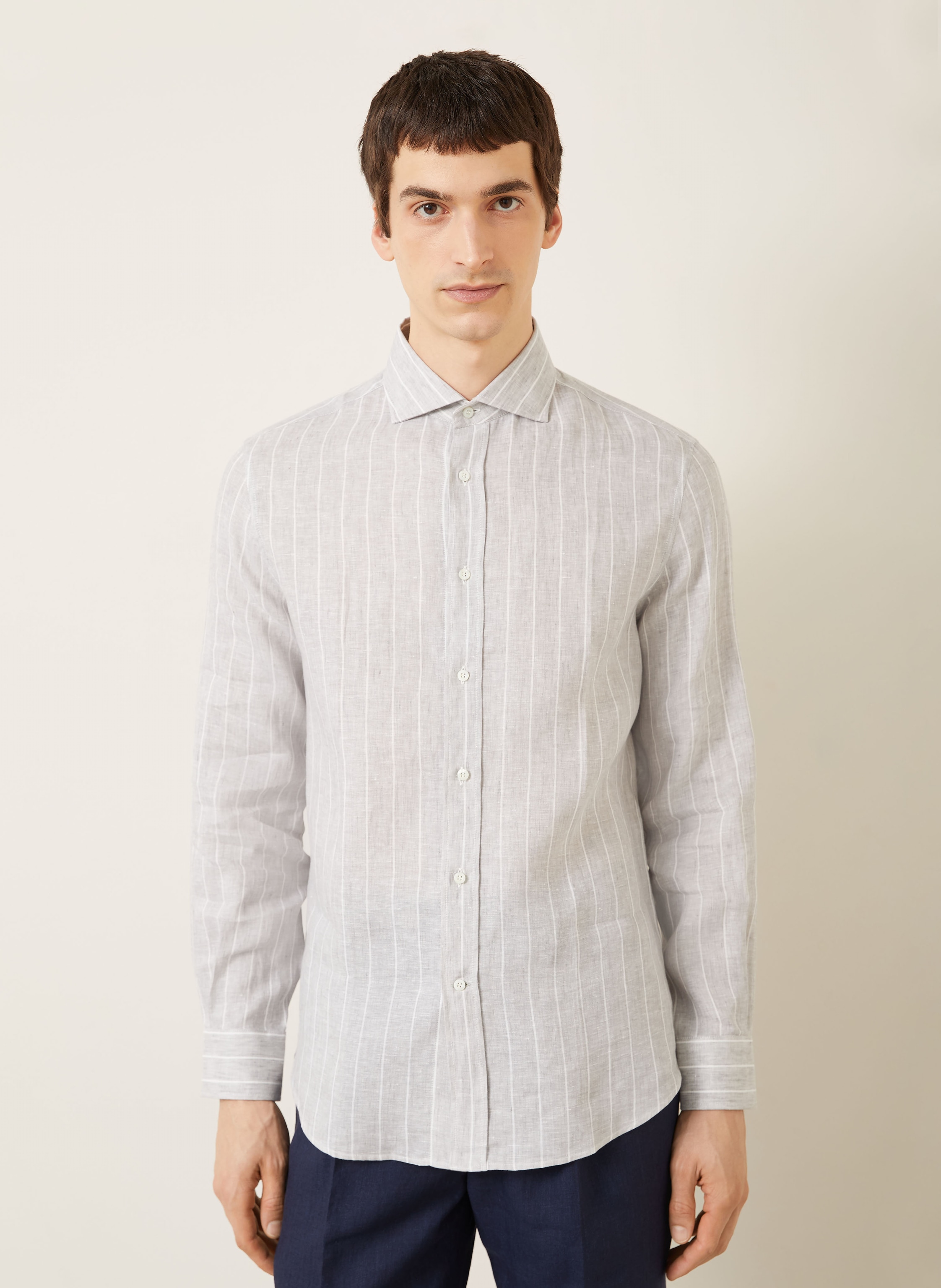 Thumbnail - Brunello Cucinelli Leinenhemd Easy Fit grau