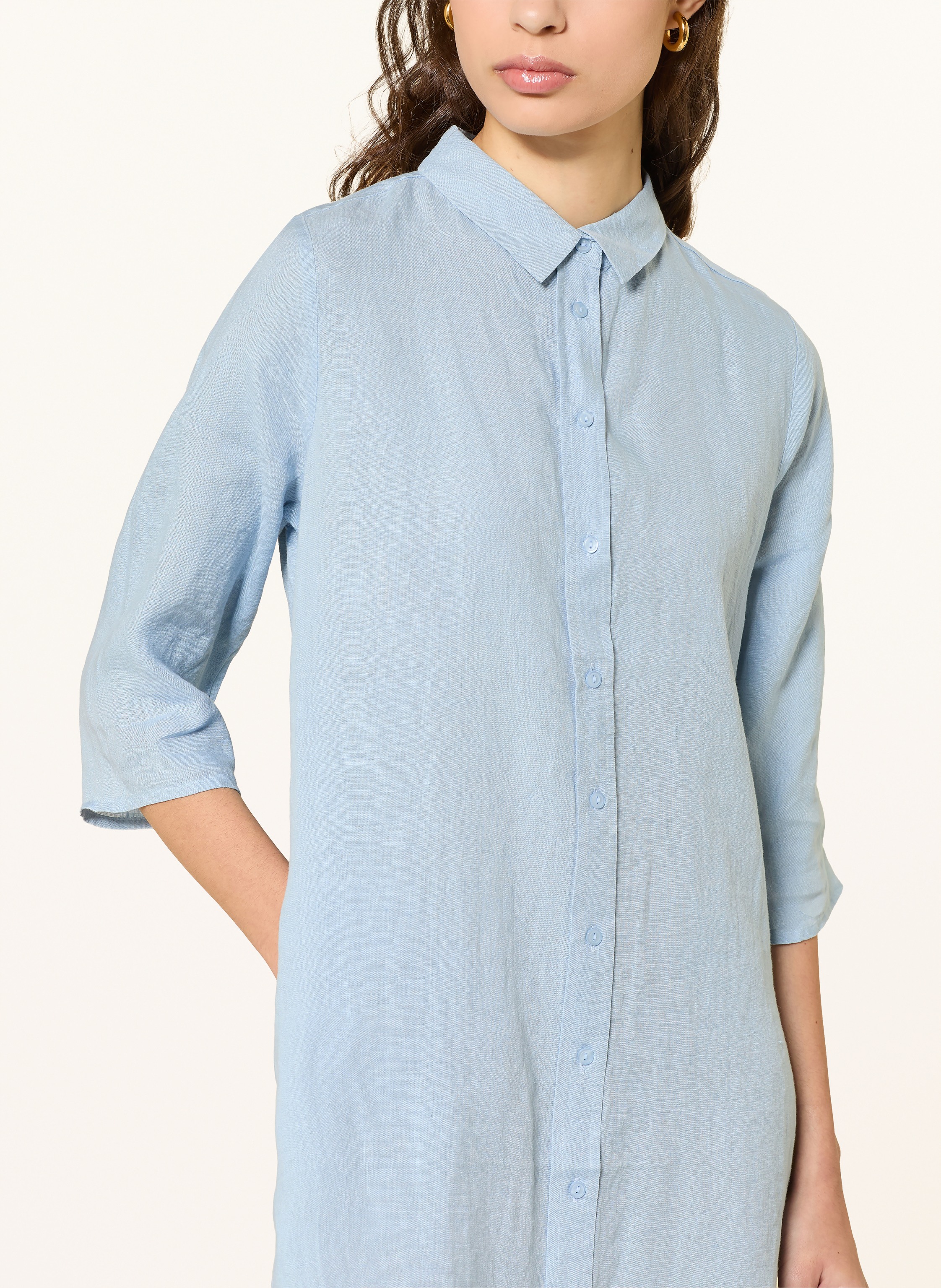 Thumbnail - (The Mercer) N.Y. Hemdblusenkleid Aus Leinen Mit 3/4-Arm blau