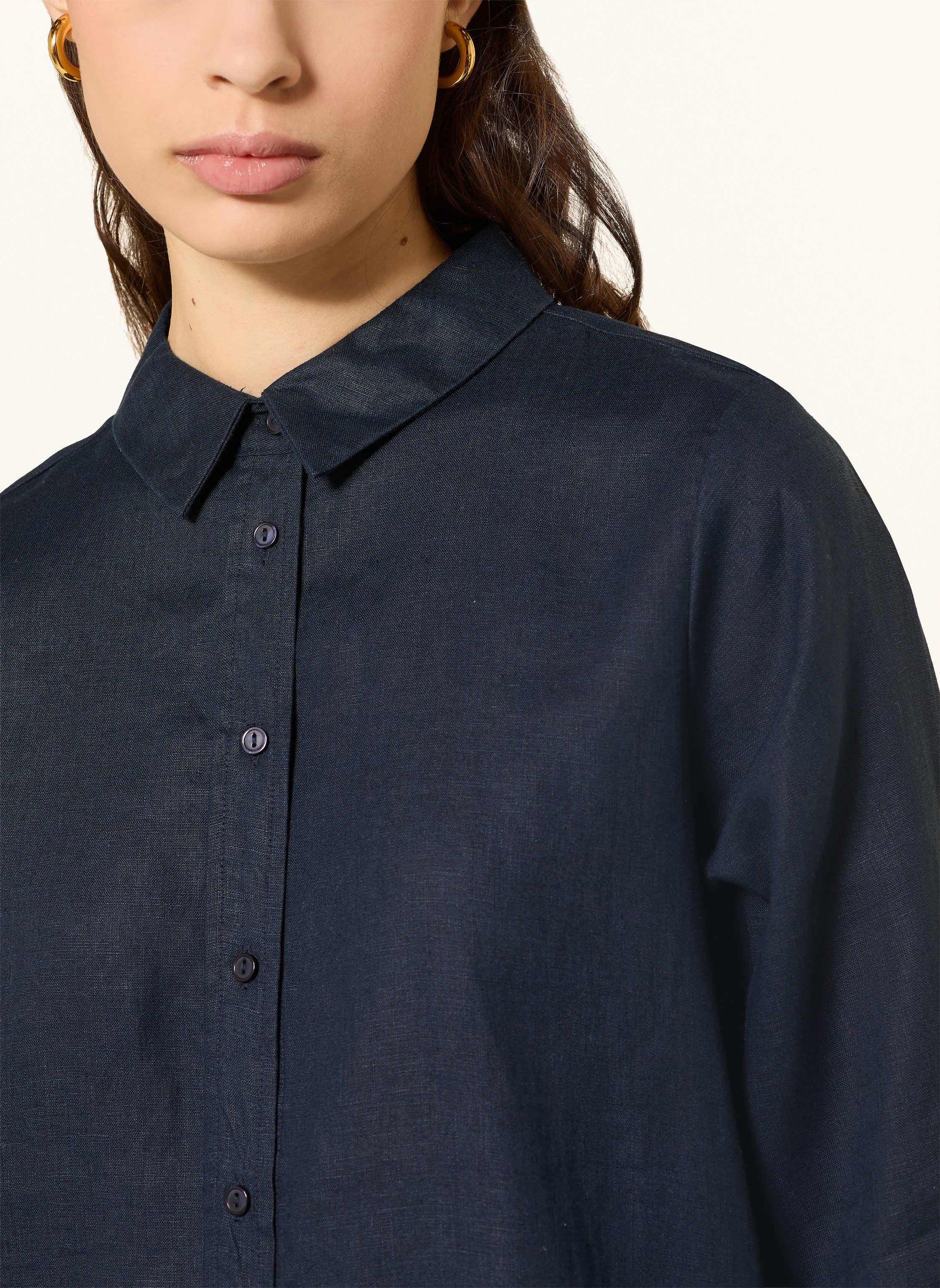 Thumbnail - (The Mercer) N.Y. Hemdblusenkleid Aus Leinen Mit 3/4-Arm blau