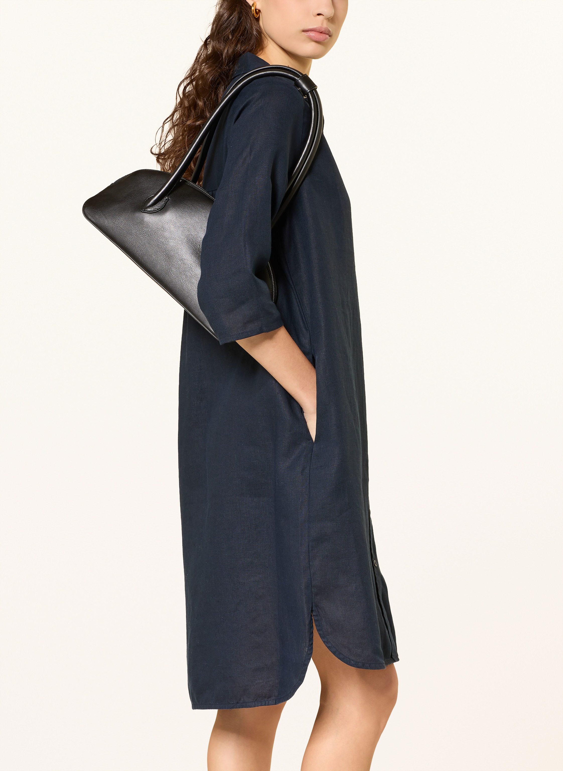 Thumbnail - (The Mercer) N.Y. Hemdblusenkleid Aus Leinen Mit 3/4-Arm blau