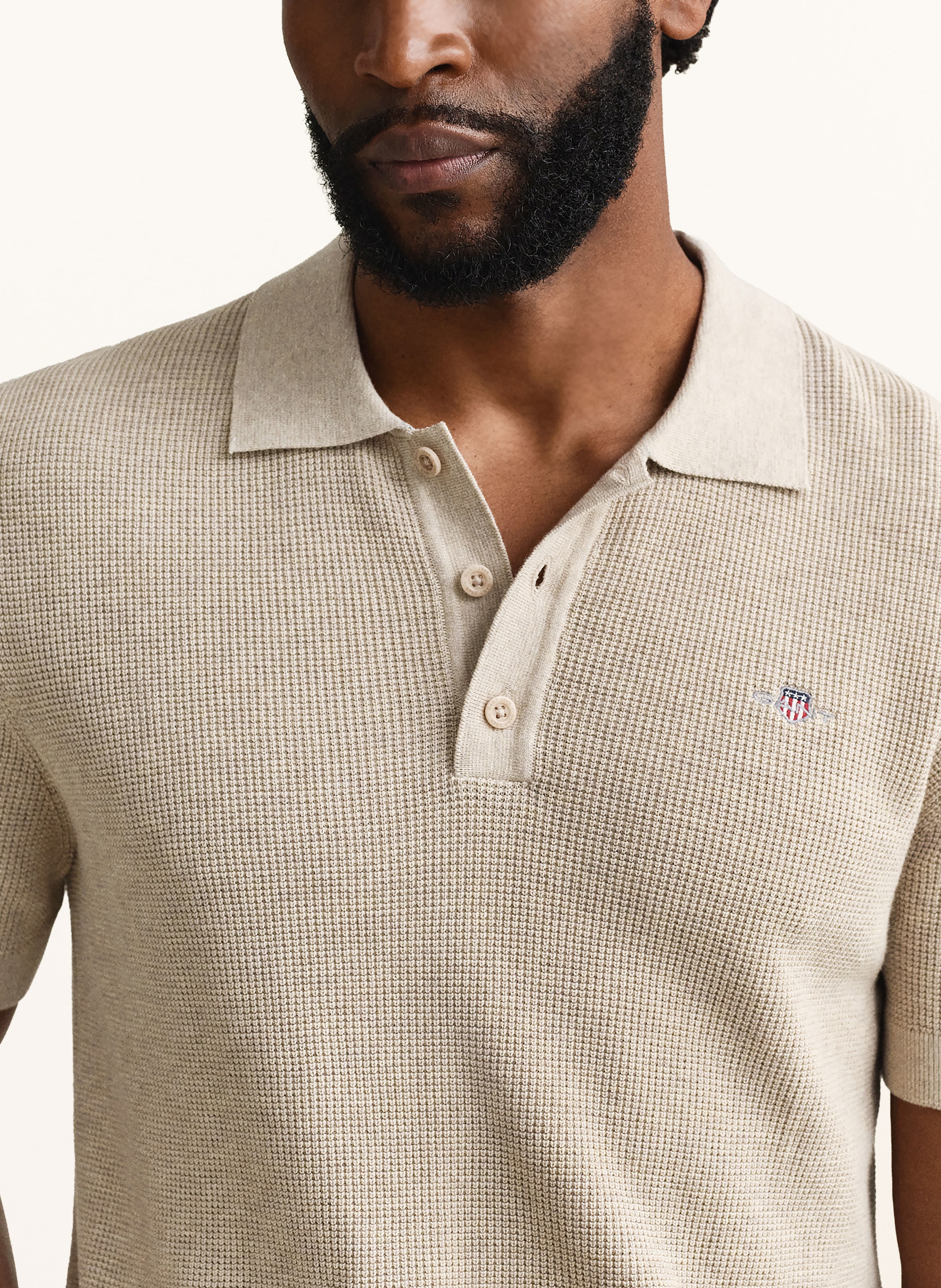 Thumbnail - Gant Strick-Poloshirt beige