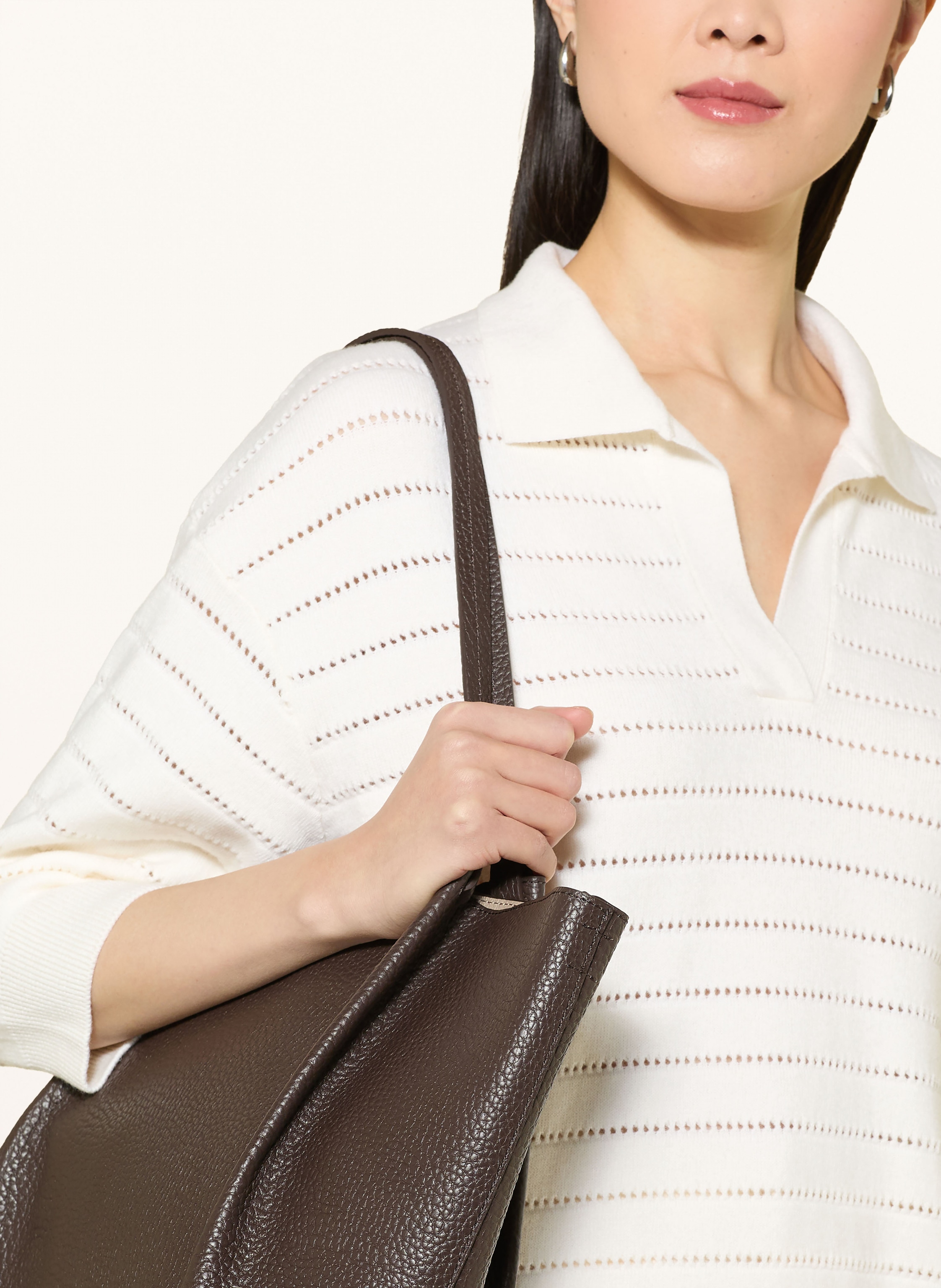 Thumbnail - Maerz Muenchen Strick-Poloshirt Mit 3/4-Arm weiss