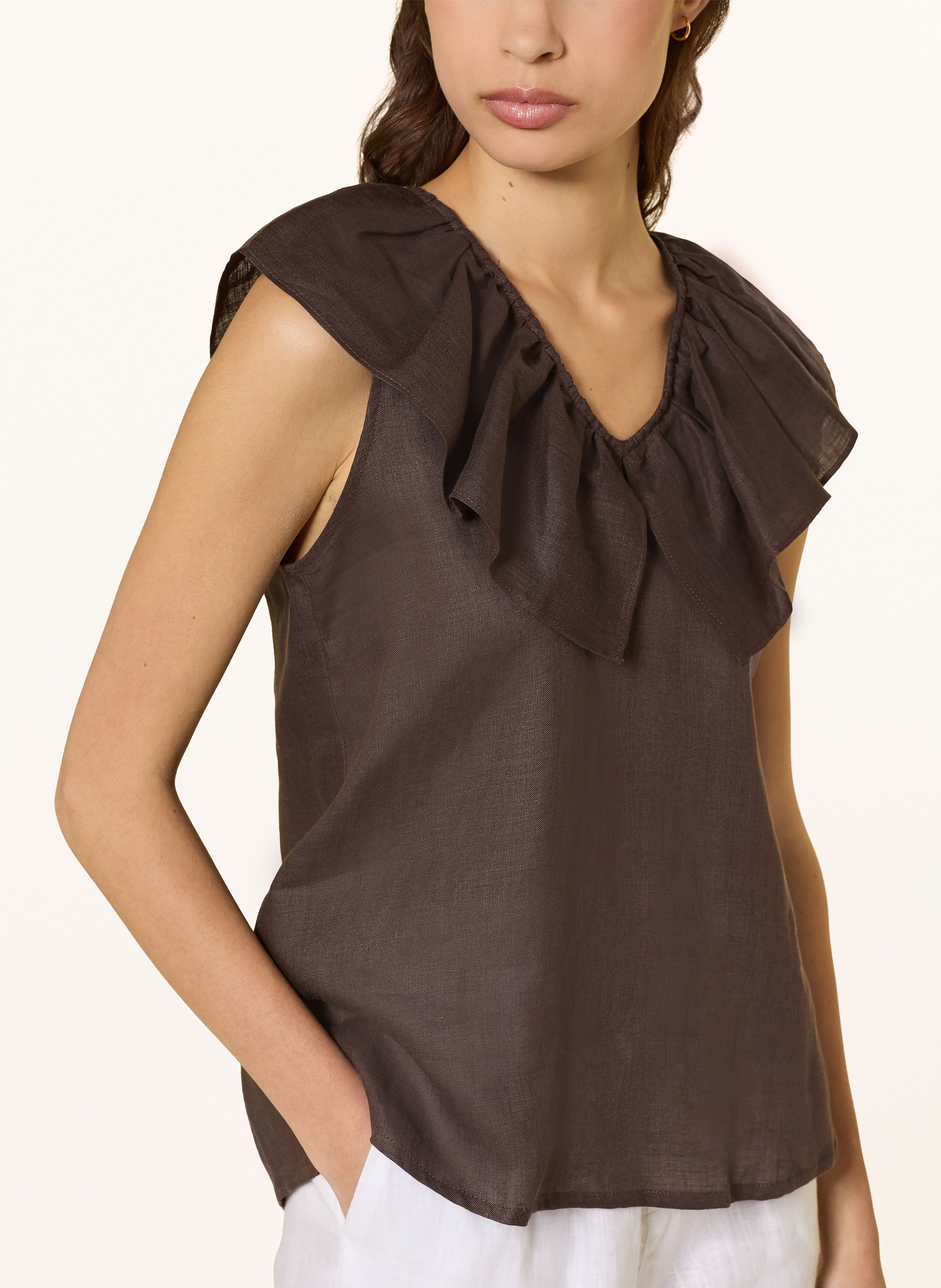 Thumbnail - Van Laack Blusentop Vl-Bintou-Sv Aus Leinen Mit Volants braun