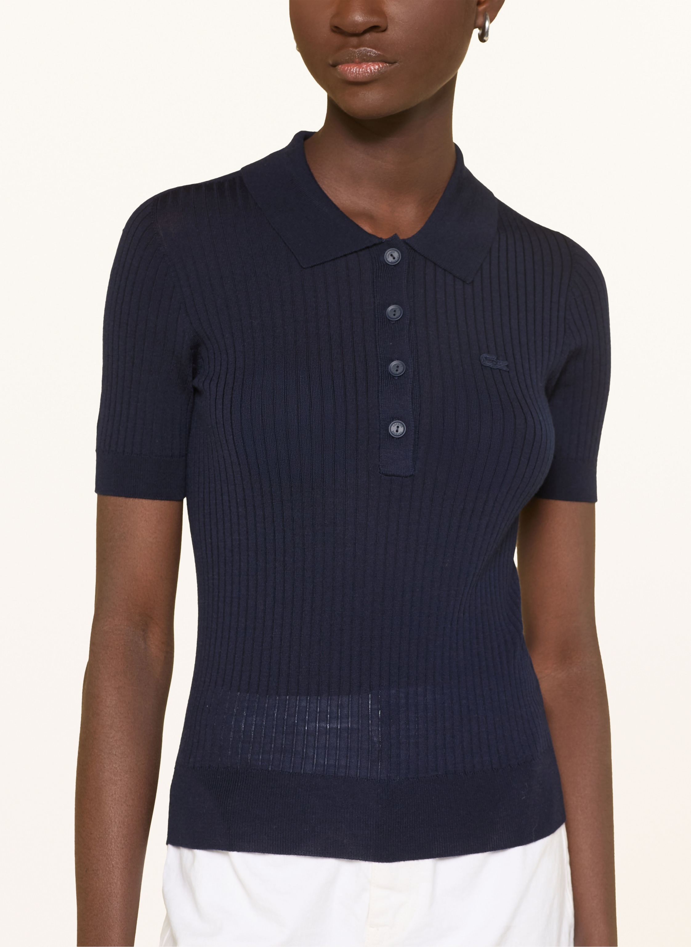Thumbnail - Lacoste Strick-Poloshirt Aus Merinowolle blau