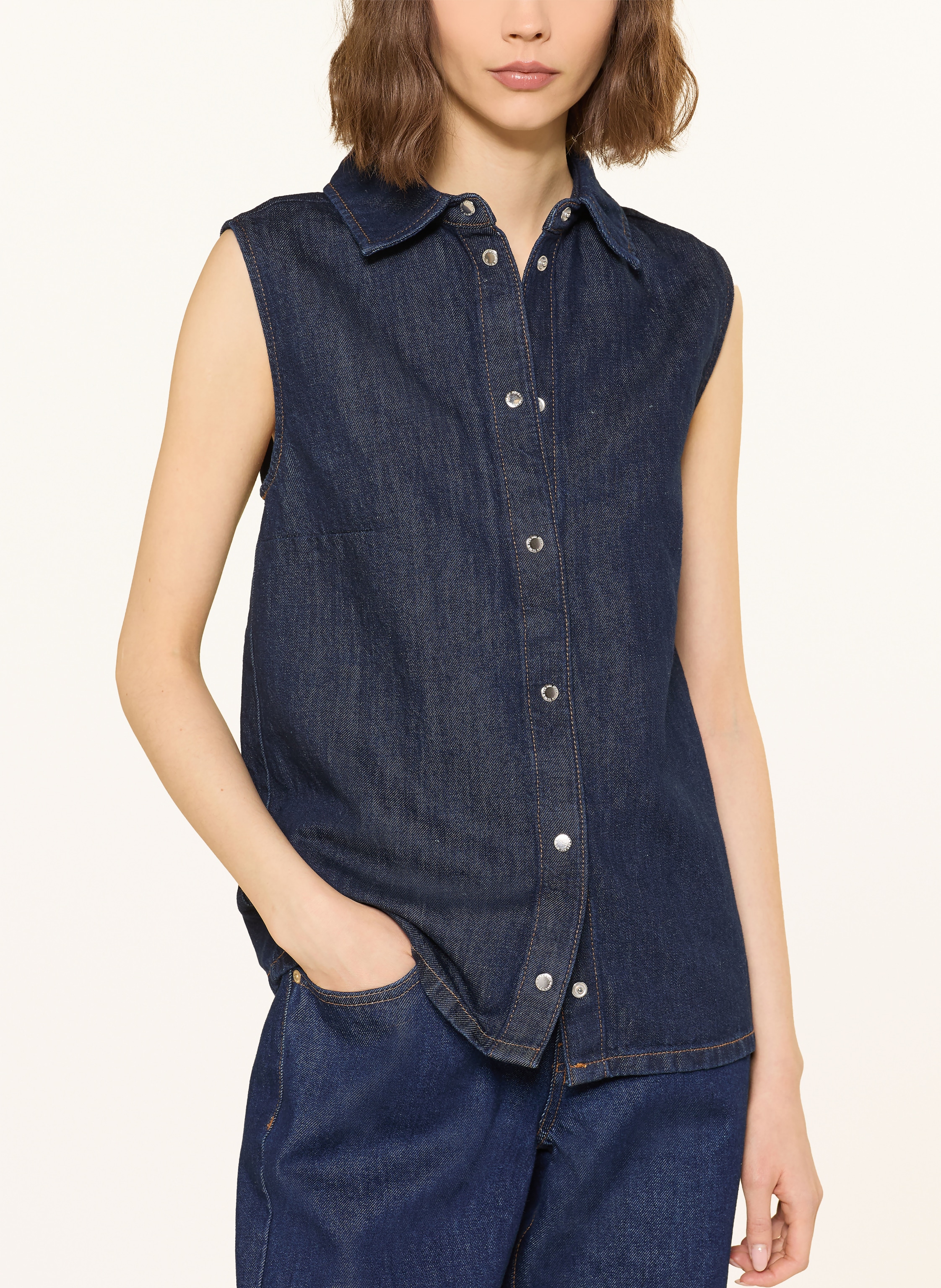 Thumbnail - 7 For All Mankind Jeansweste Blossom Mit Leinen blau