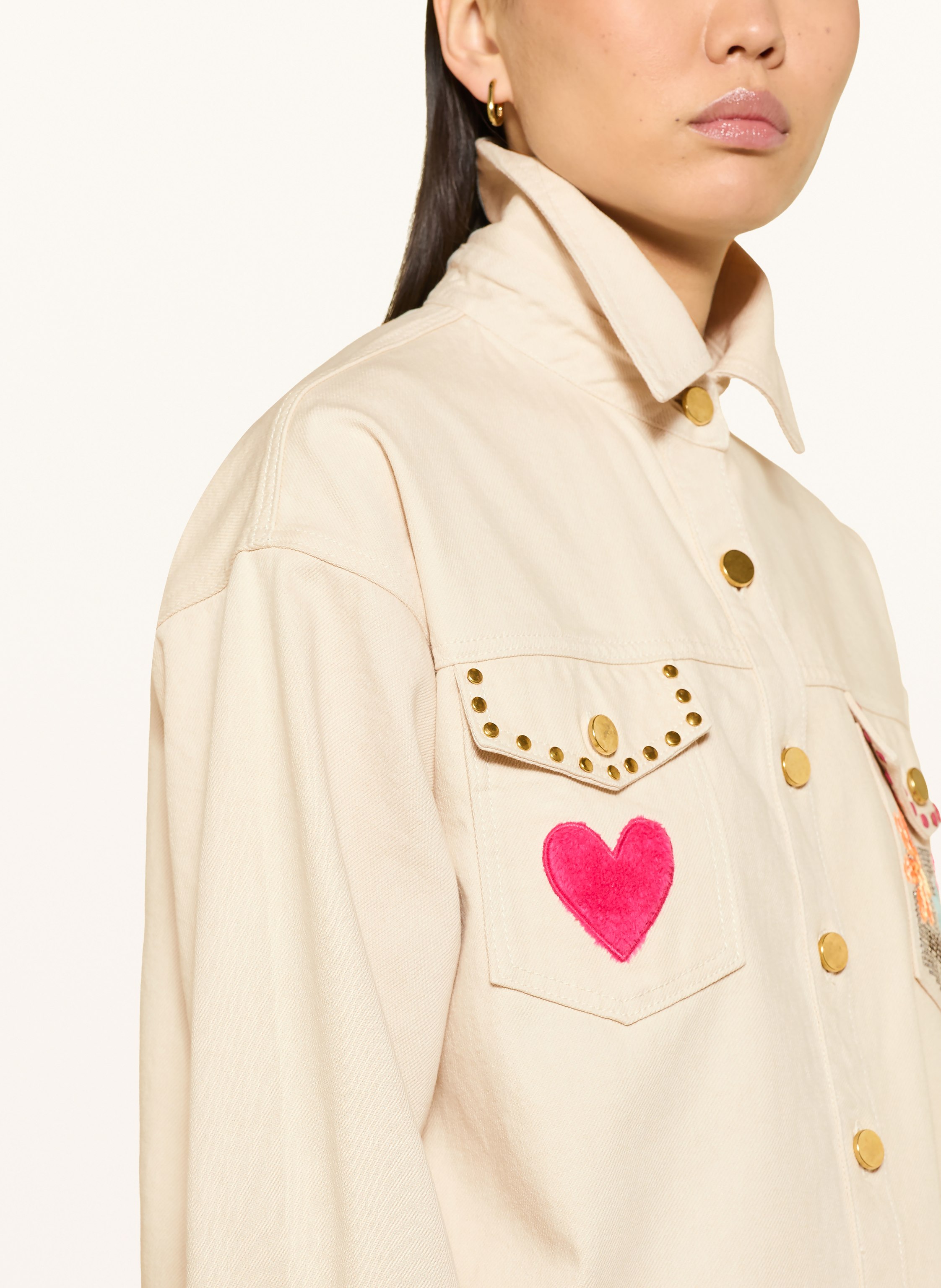 Thumbnail - Grace Jeans-Overshirt Mit Pailletten Und Schmucksteinen beige