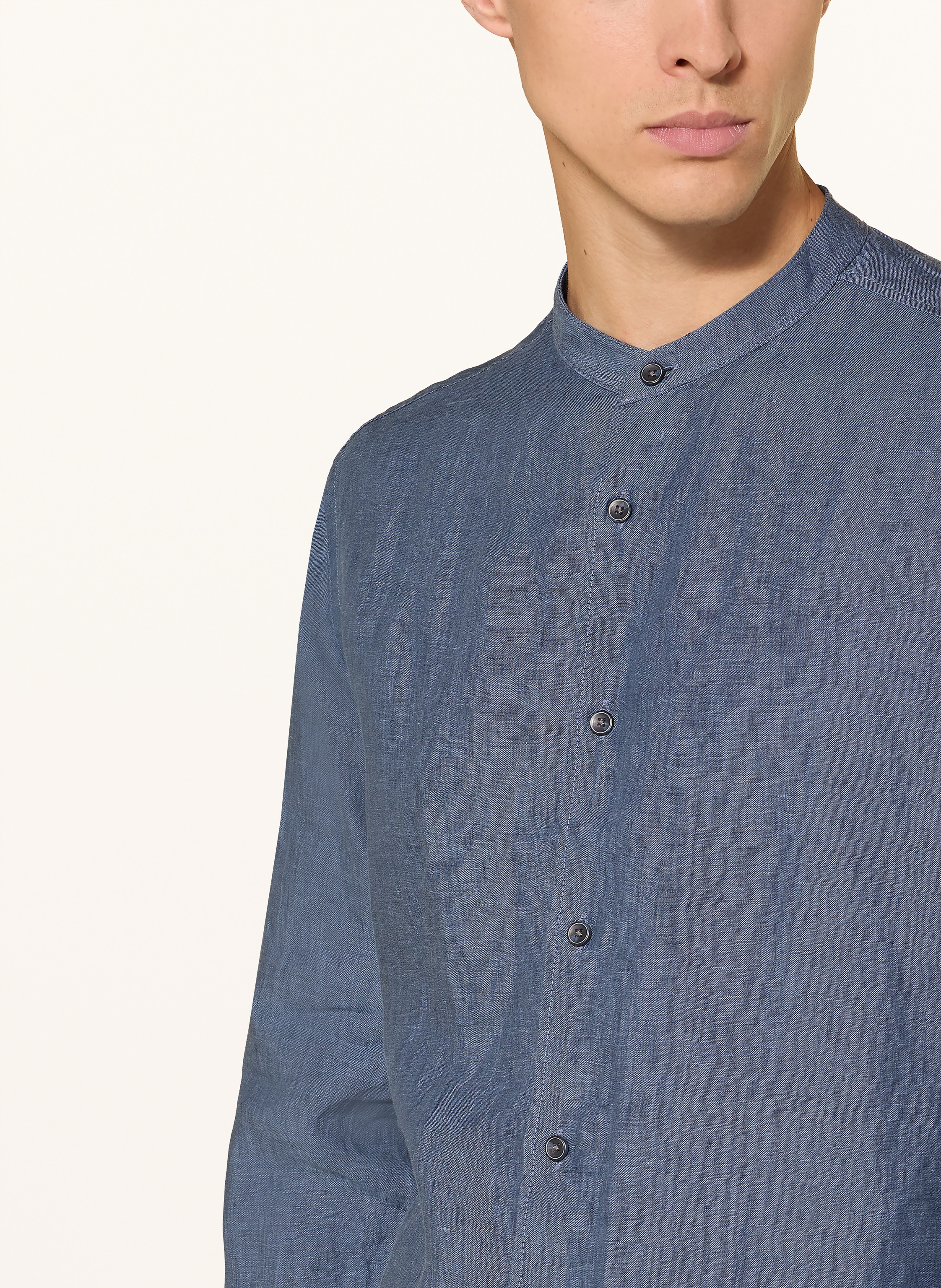 Thumbnail - Olymp Leinenhemd Casual Regular Fit Mit Stehkragen blau